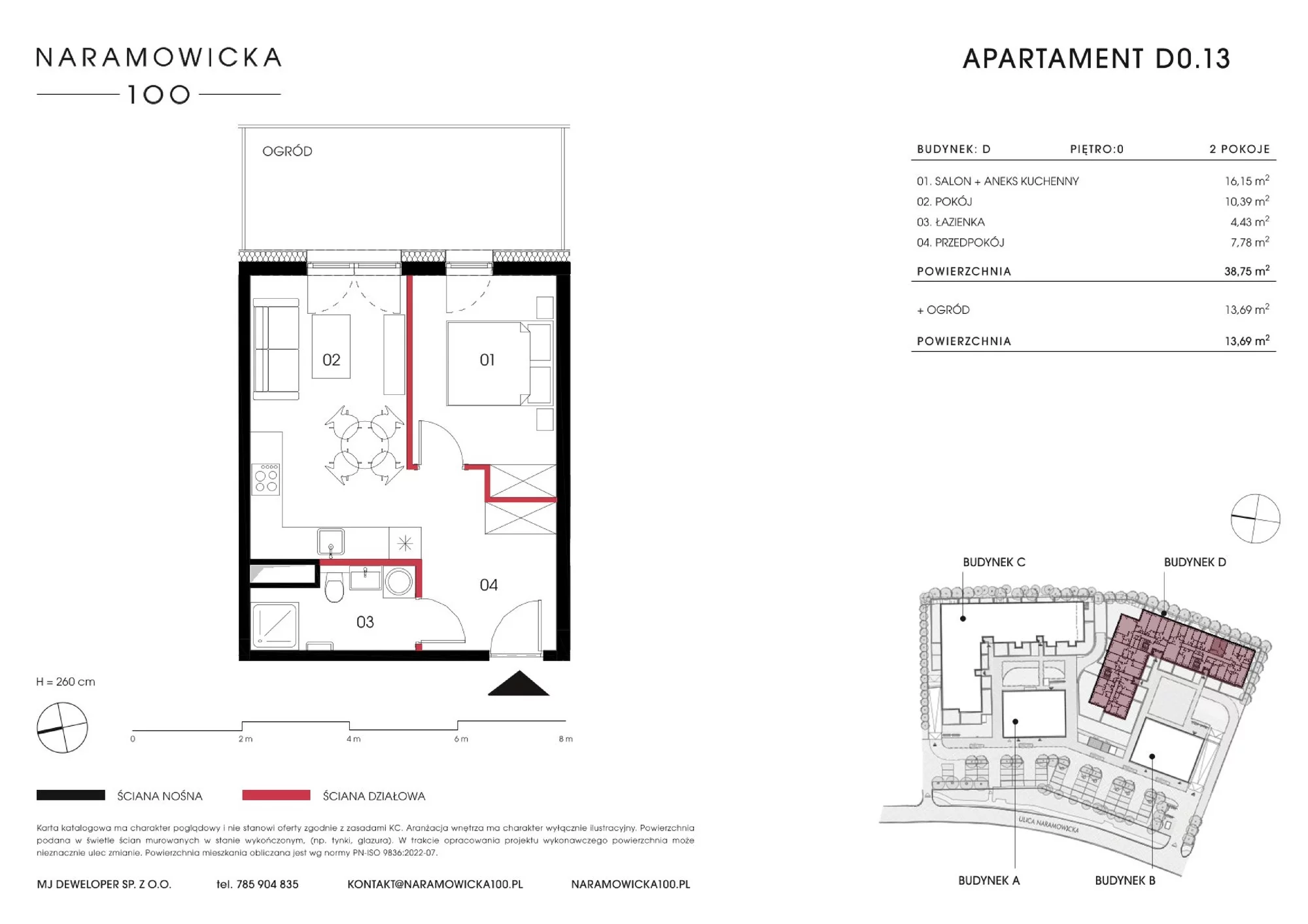 Mieszkanie 38,75 m², parter, oferta nr D 0.13, Naramowicka 100, Poznań, Winogrady, Winogrady, ul. Naramowicka 100