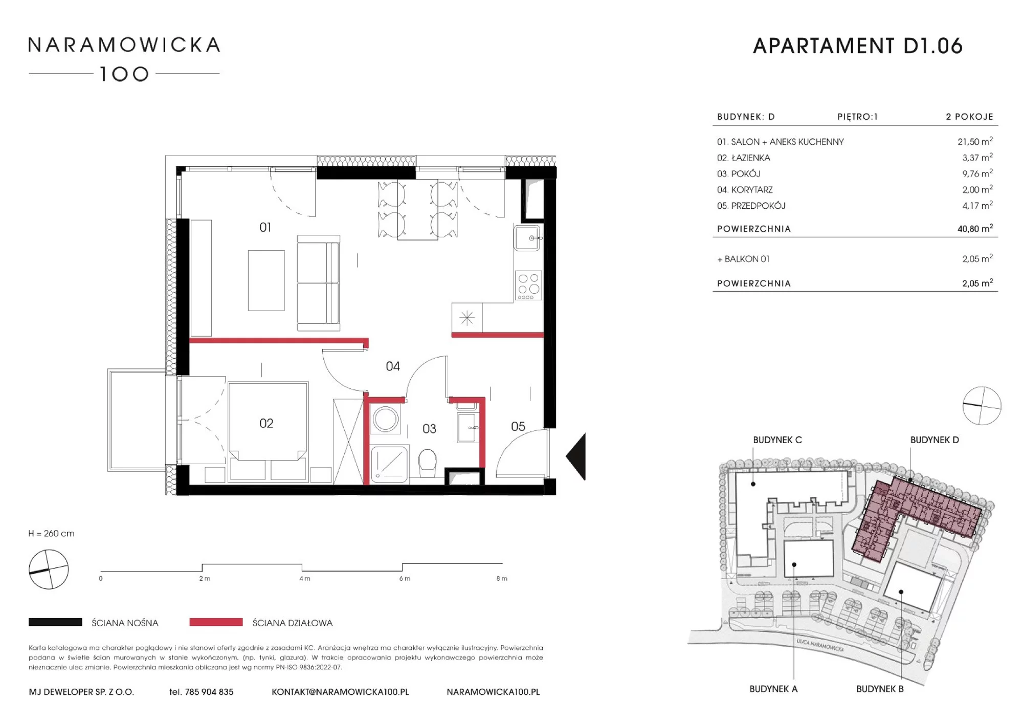 Mieszkanie 40,80 m², piętro 1, oferta nr D 1.06, Naramowicka 100, Poznań, Winogrady, Winogrady, ul. Naramowicka 100