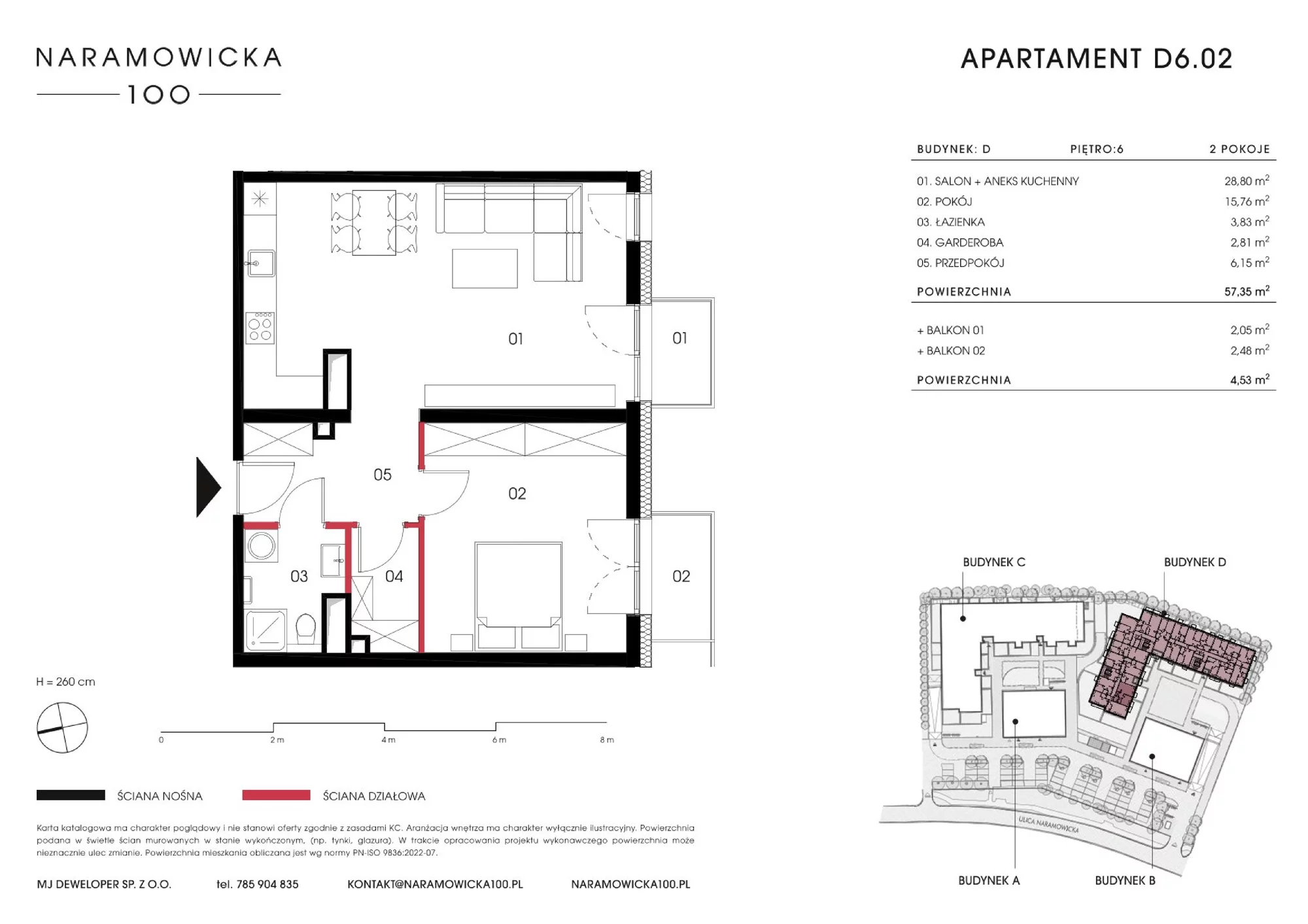 Mieszkanie 57,35 m², piętro 6, oferta nr D 6.02, Naramowicka 100, Poznań, Winogrady, Winogrady, ul. Naramowicka 100-idx