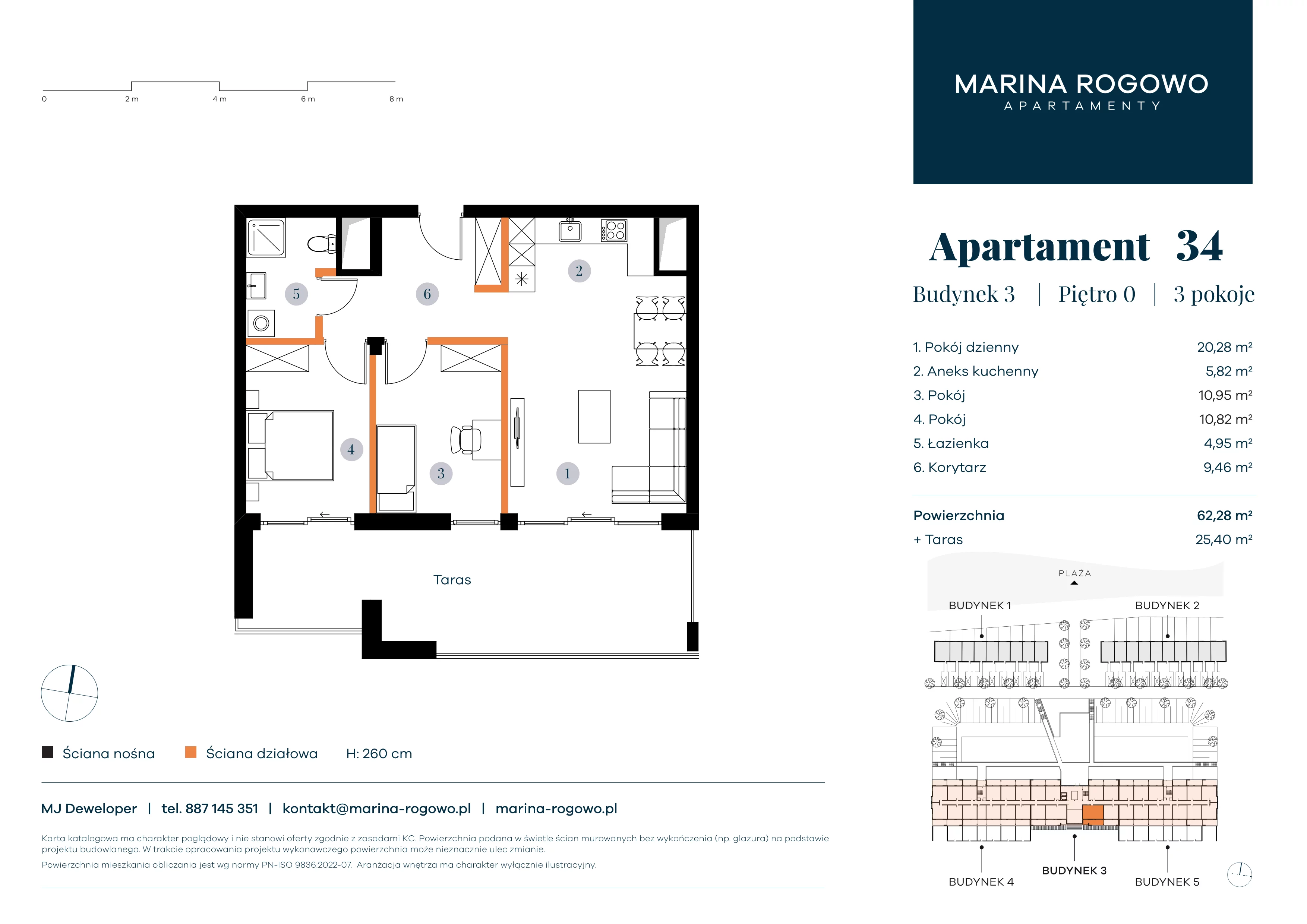 3 pokoje, apartament 62,28 m², parter, oferta nr 34, Apartamenty Marina Rogowo, Rogowo, ul. Kołobrzeska
