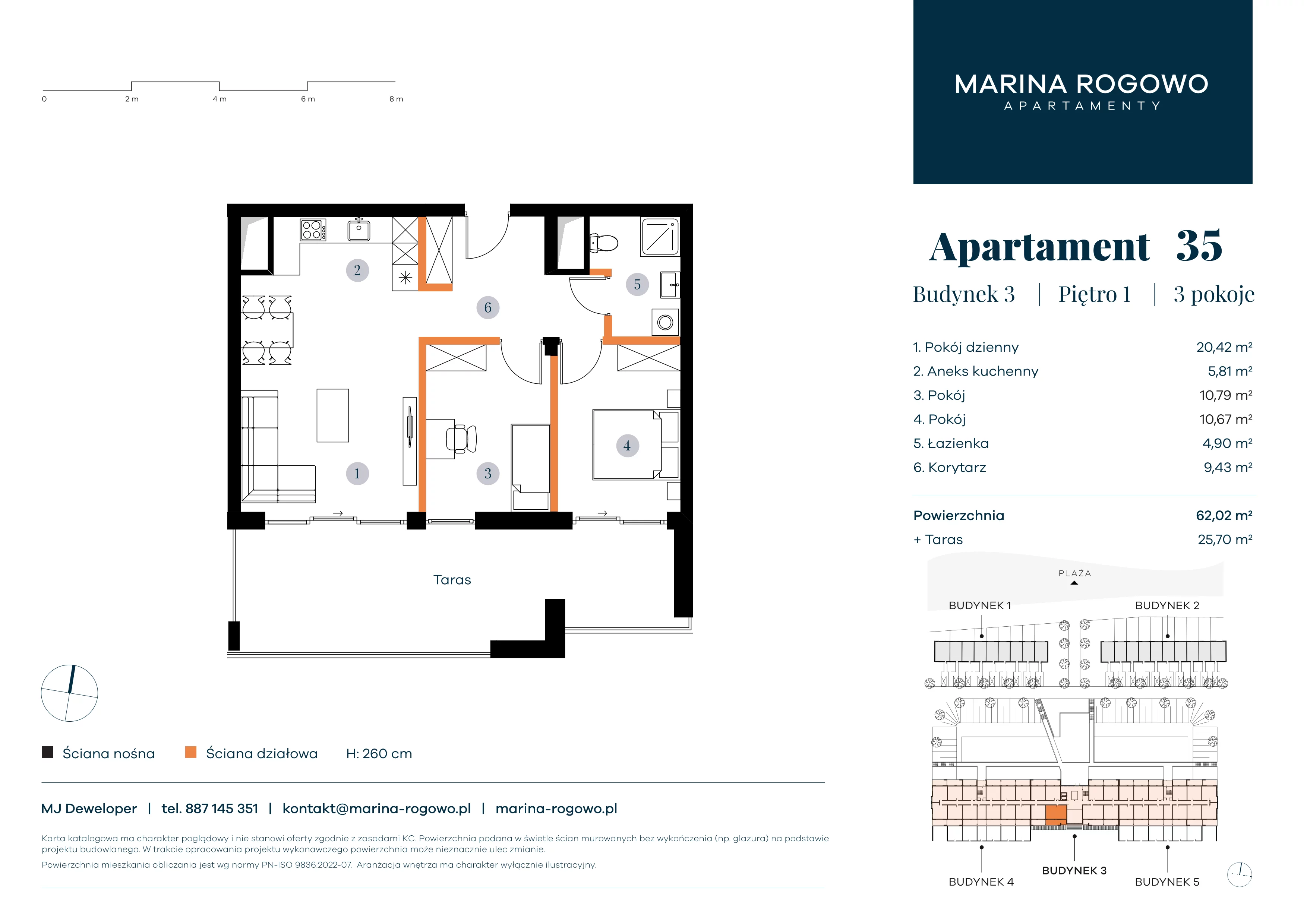 3 pokoje, apartament 62,02 m², piętro 1, oferta nr 35, Apartamenty Marina Rogowo, Rogowo, ul. Kołobrzeska