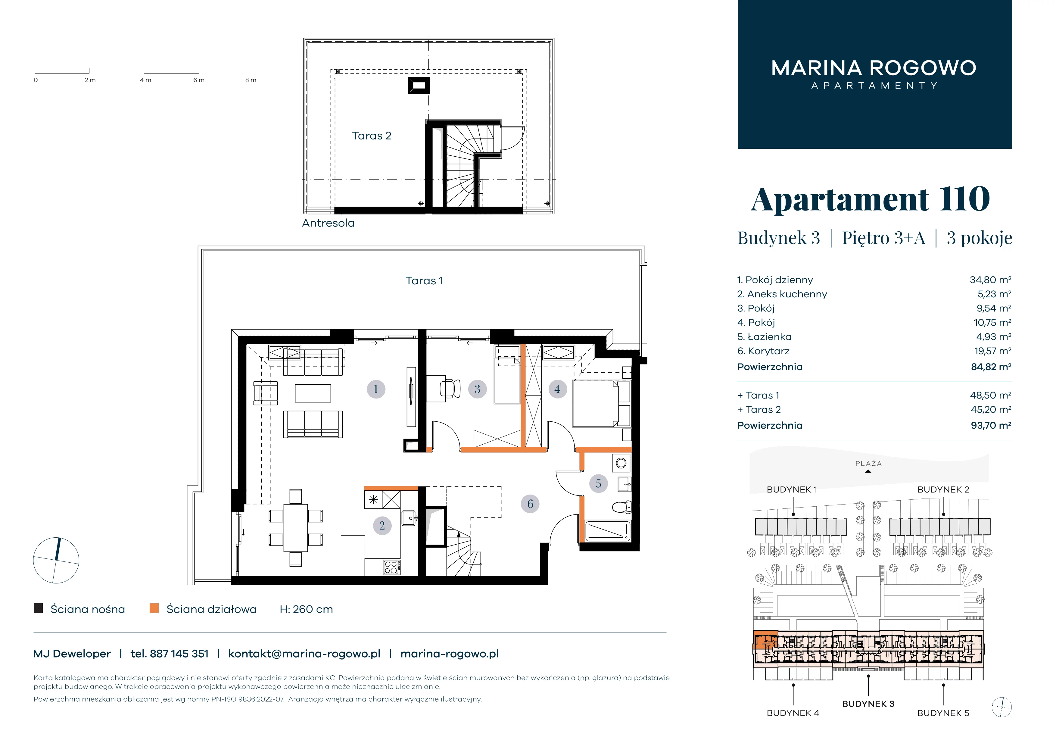 3 pokoje, apartament 84,82 m², piętro 3, oferta nr 110, Apartamenty Marina Rogowo, Rogowo, ul. Kołobrzeska