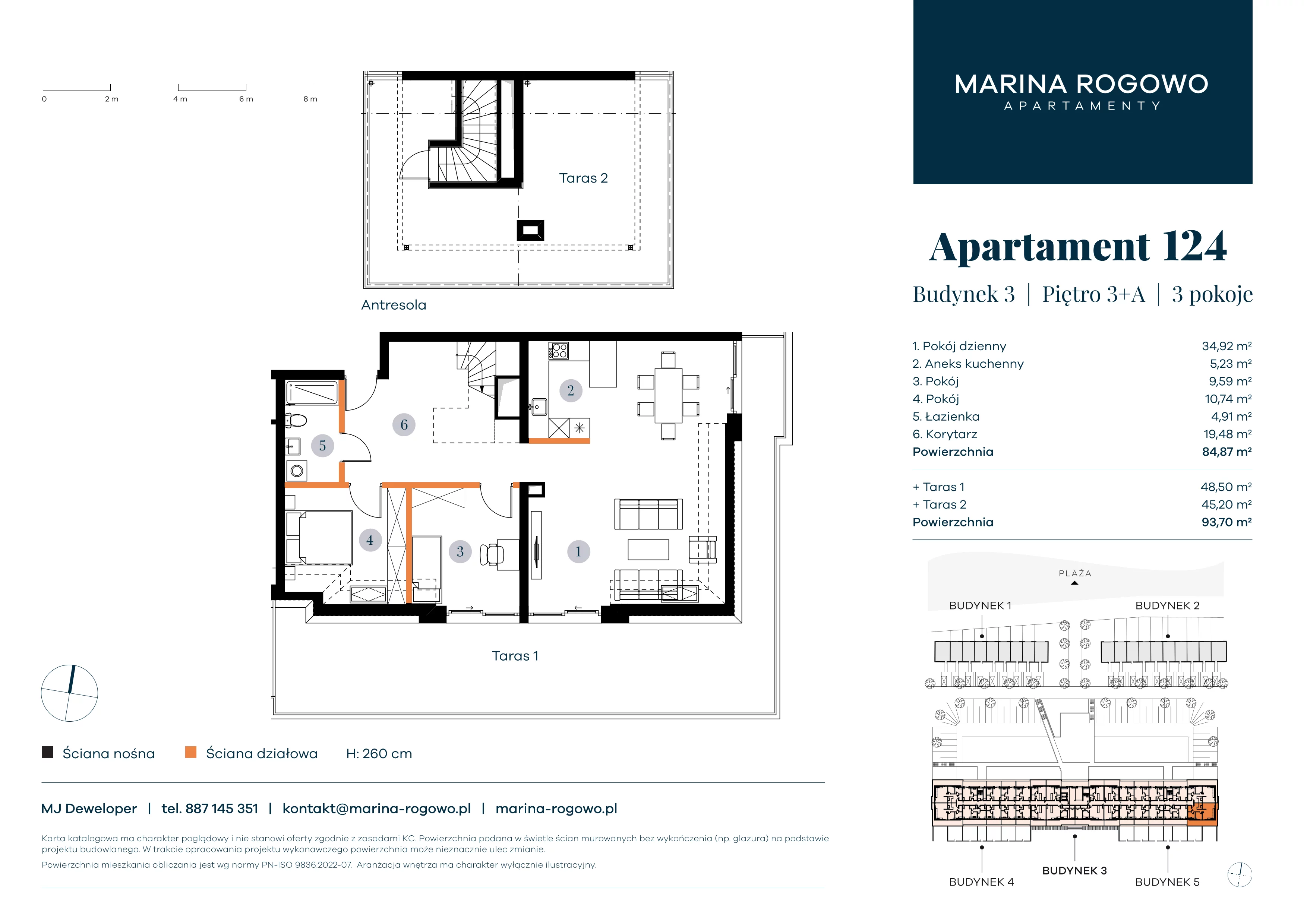 3 pokoje, apartament 84,87 m², piętro 3, oferta nr 124, Apartamenty Marina Rogowo, Rogowo, ul. Kołobrzeska