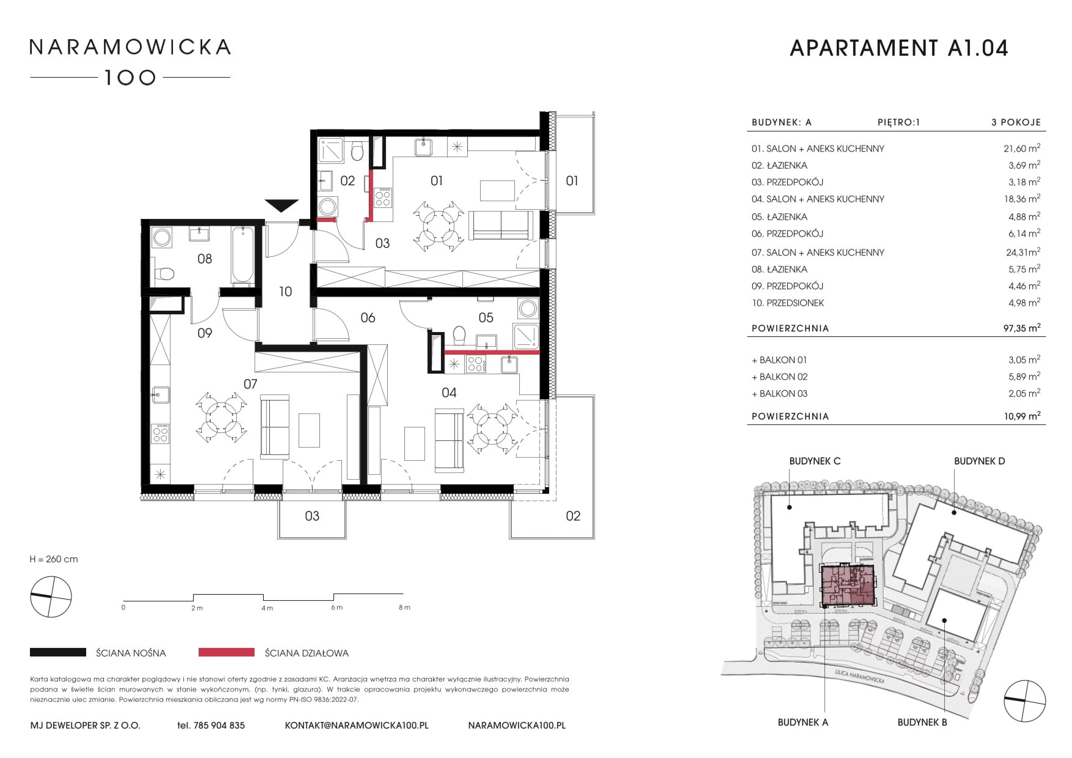 Mieszkanie 97,35 m², piętro 1, oferta nr A 1.04, Naramowicka 100, Poznań, Winogrady, Winogrady, ul. Naramowicka 100