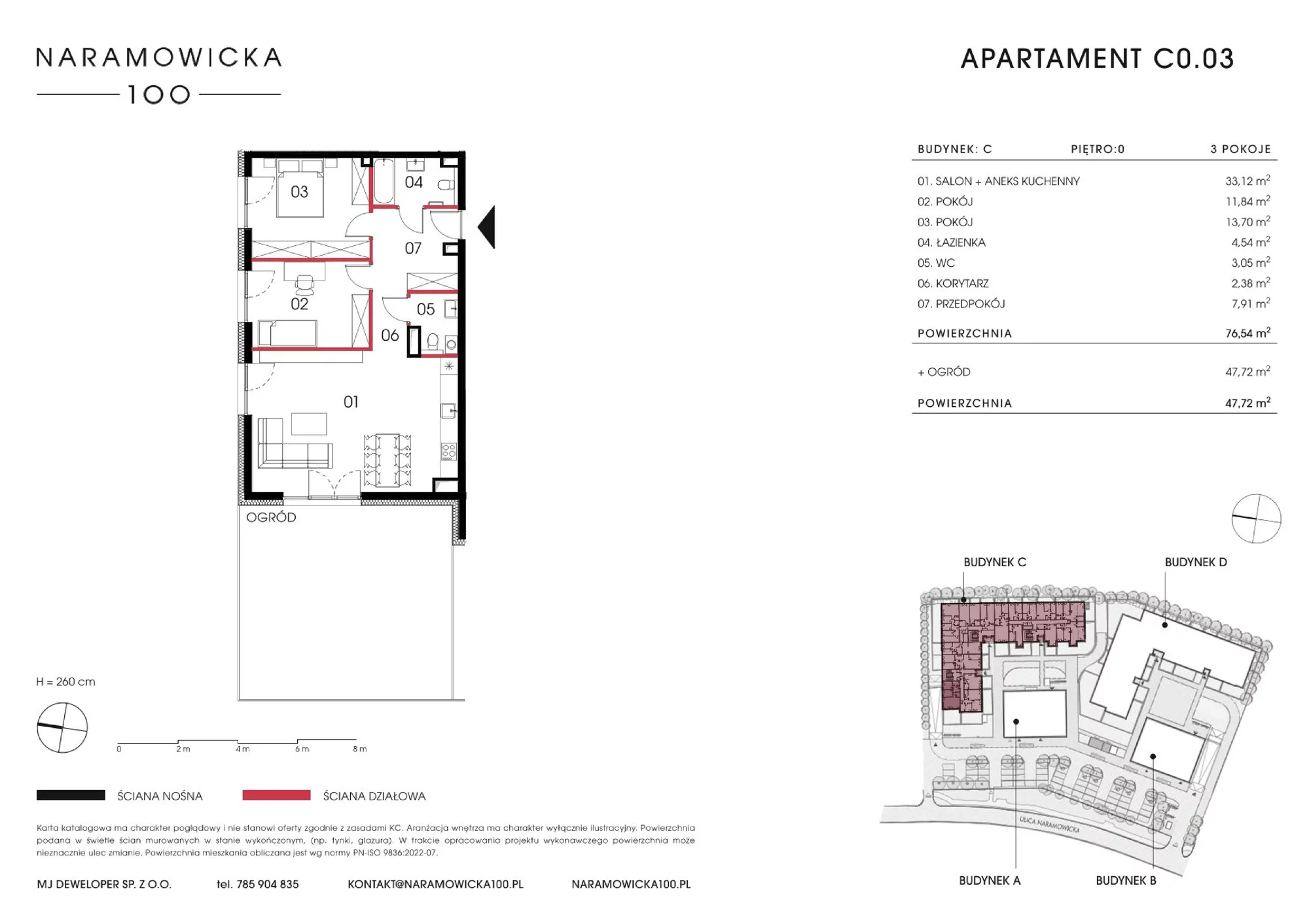 Mieszkanie 76,54 m², parter, oferta nr C 0.03, Naramowicka 100, Poznań, Winogrady, Winogrady, ul. Naramowicka 100