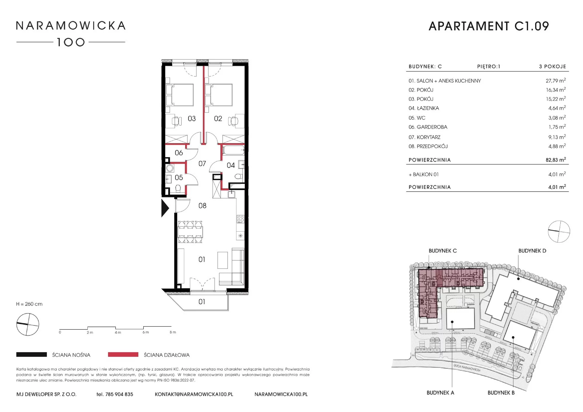 Mieszkanie 82,83 m², piętro 1, oferta nr C 1.09, Naramowicka 100, Poznań, Winogrady, Winogrady, ul. Naramowicka 100