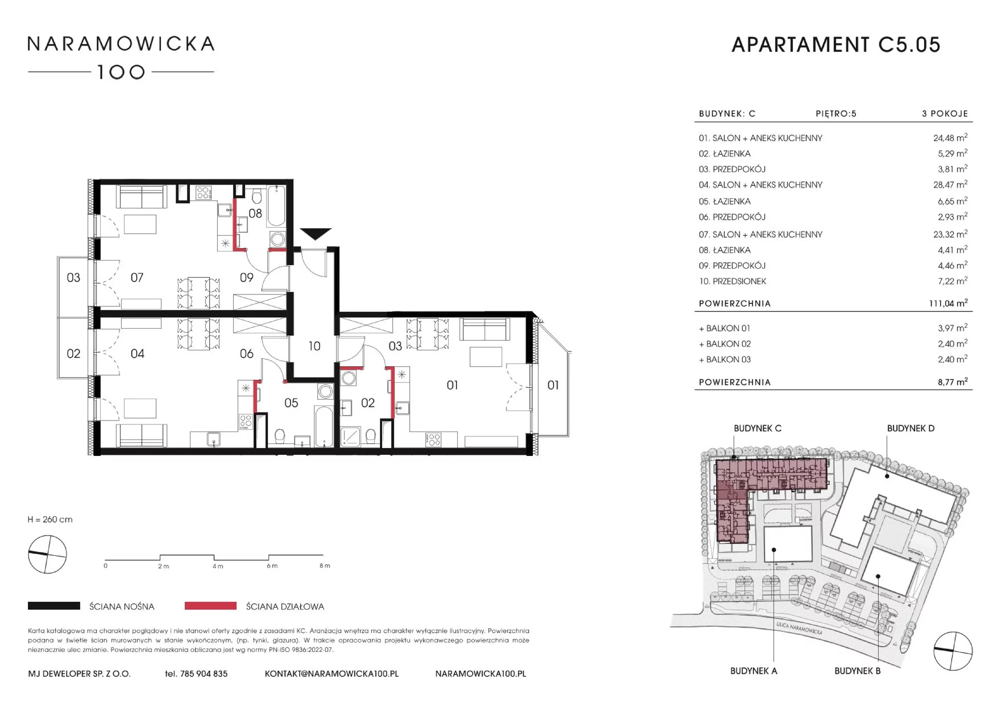 Mieszkanie 111,04 m², piętro 5, oferta nr C 5.05, Naramowicka 100, Poznań, Winogrady, Winogrady, ul. Naramowicka 100