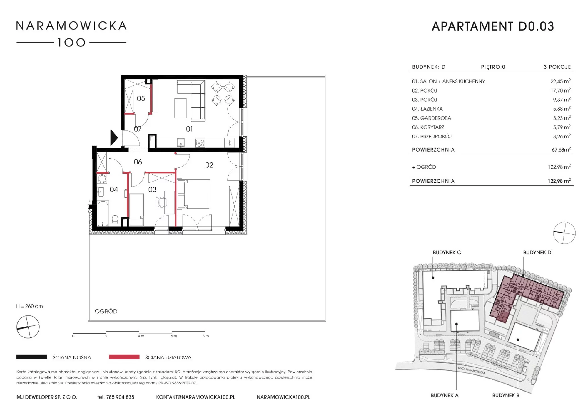 Mieszkanie 67,68 m², parter, oferta nr D 0.03, Naramowicka 100, Poznań, Winogrady, Winogrady, ul. Naramowicka 100