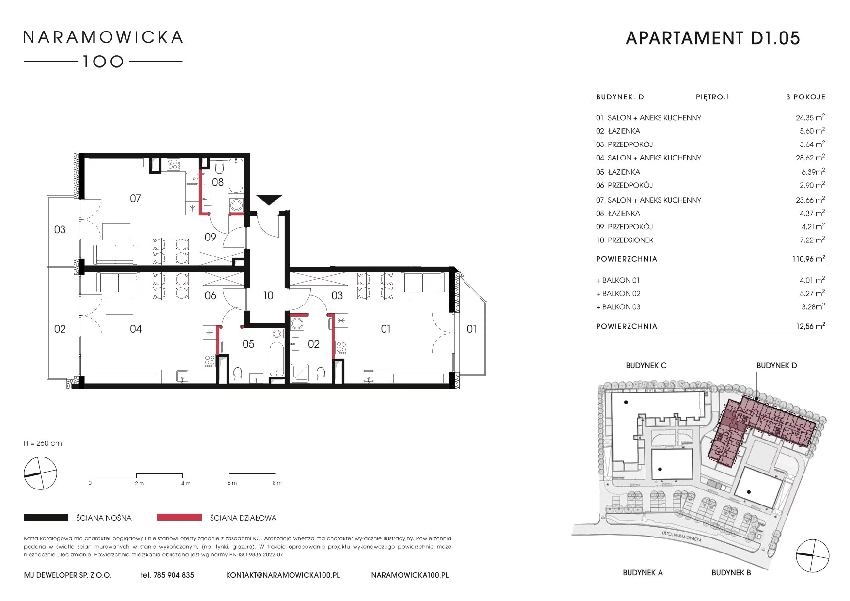 Mieszkanie 110,96 m², piętro 1, oferta nr D 1.05, Naramowicka 100, Poznań, Winogrady, Winogrady, ul. Naramowicka 100