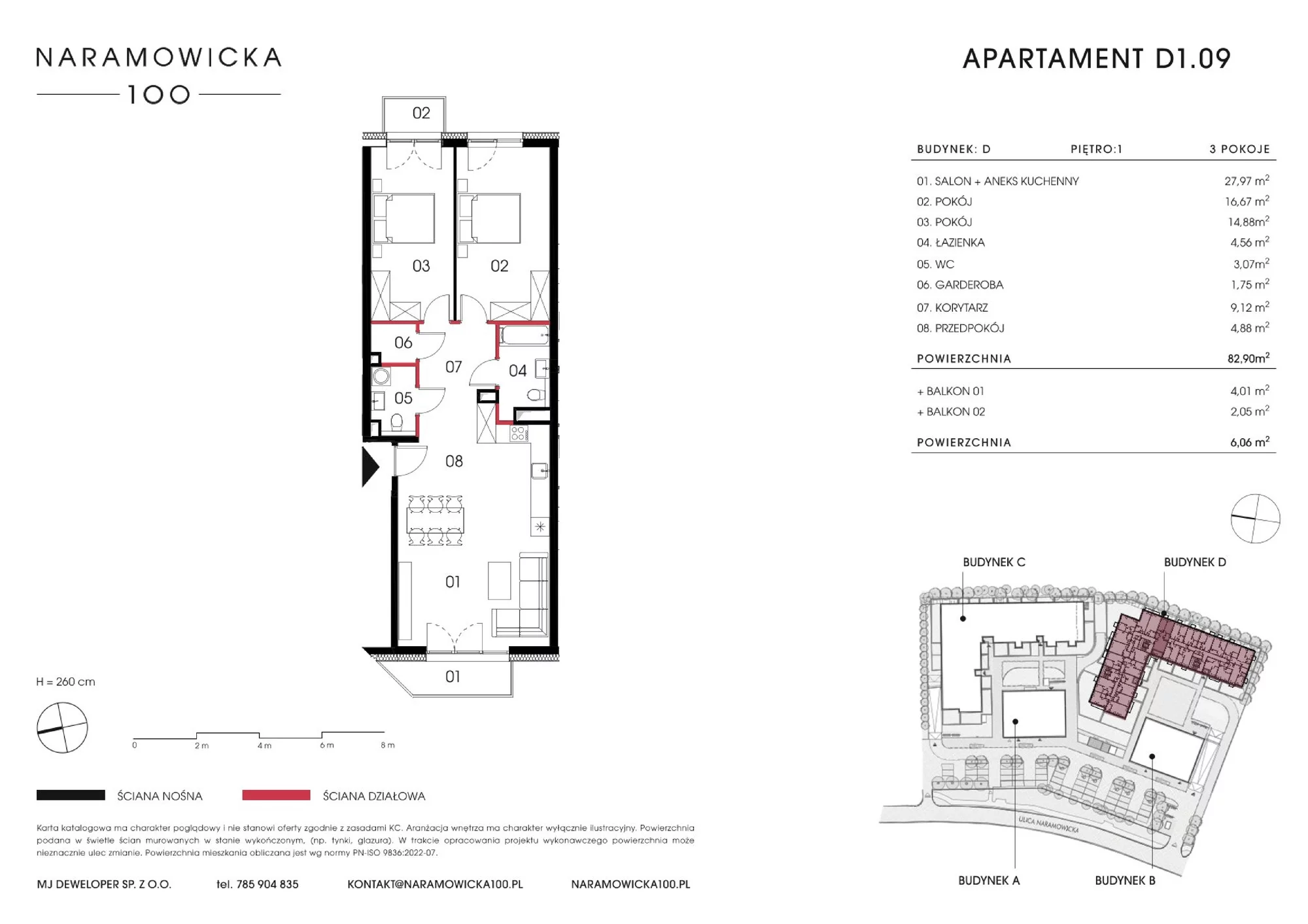 Mieszkanie 82,90 m², piętro 1, oferta nr D 1.09, Naramowicka 100, Poznań, Winogrady, Winogrady, ul. Naramowicka 100