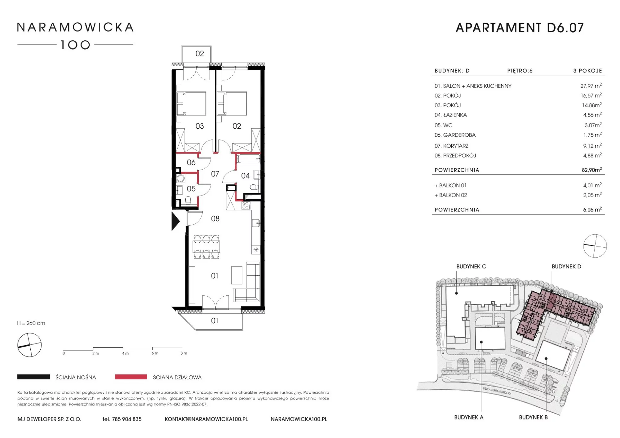 Mieszkanie 82,90 m², piętro 6, oferta nr D 6.07, Naramowicka 100, Poznań, Winogrady, Winogrady, ul. Naramowicka 100