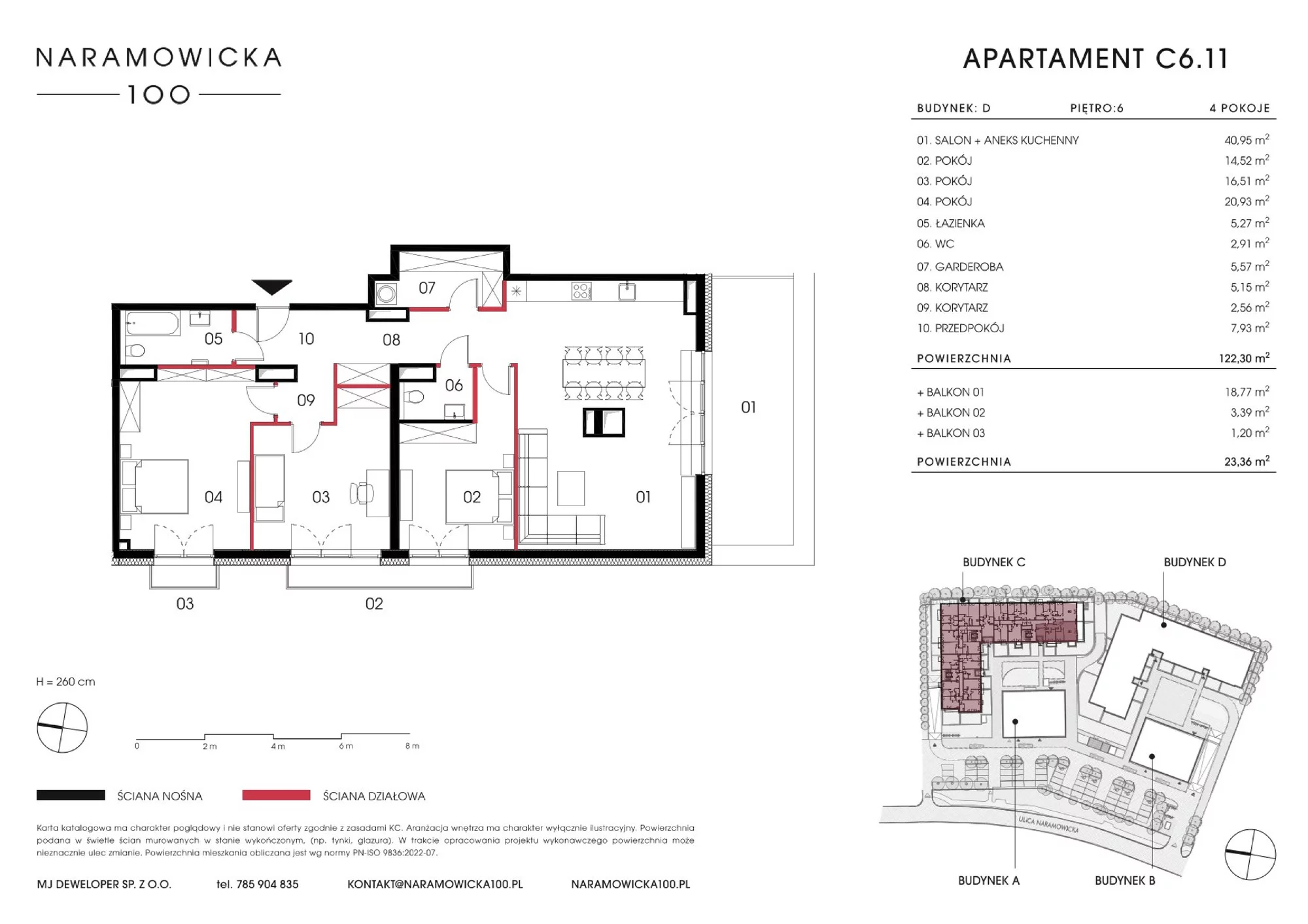 Mieszkanie 122,30 m², piętro 6, oferta nr C 6.11, Naramowicka 100, Poznań, Winogrady, Winogrady, ul. Naramowicka 100