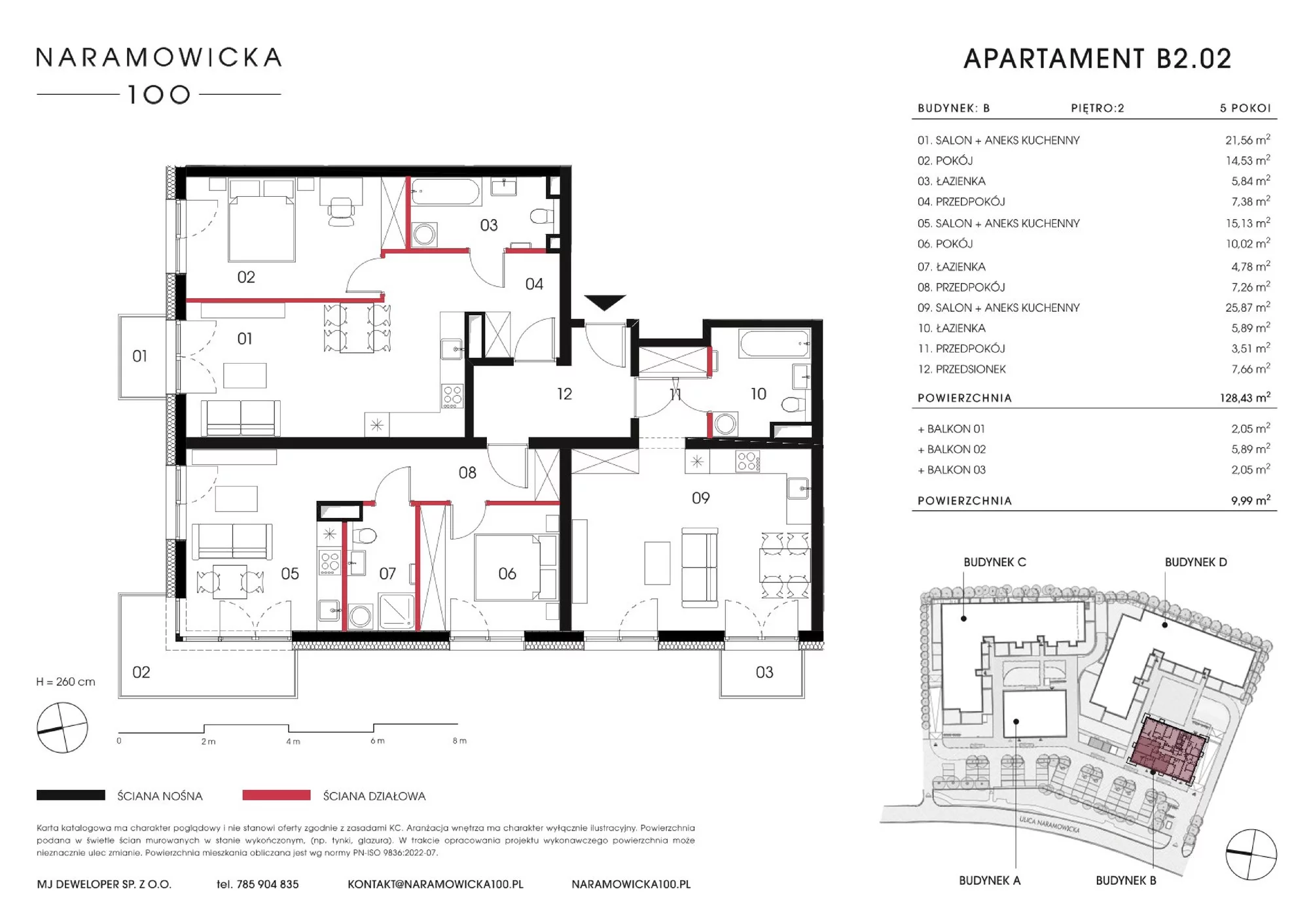 Mieszkanie 128,43 m², piętro 2, oferta nr B 2.02, Naramowicka 100, Poznań, Winogrady, Winogrady, ul. Naramowicka 100