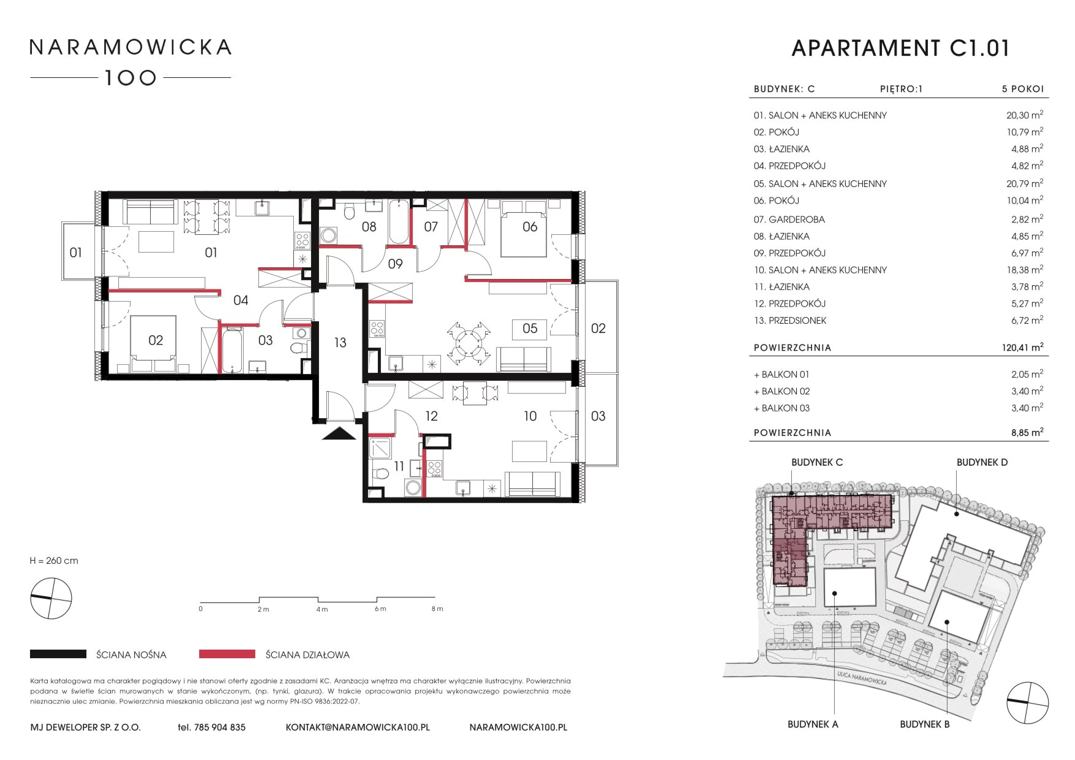 Mieszkanie 120,41 m², piętro 1, oferta nr C 1.01, Naramowicka 100, Poznań, Winogrady, Winogrady, ul. Naramowicka 100