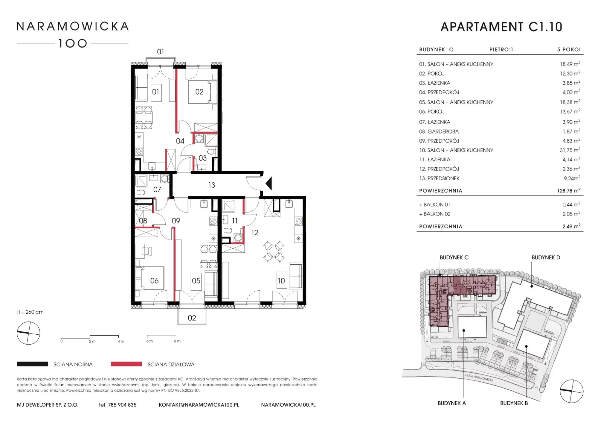 Mieszkanie 128,78 m², piętro 1, oferta nr C 1.10, Naramowicka 100, Poznań, Winogrady, Winogrady, ul. Naramowicka 100