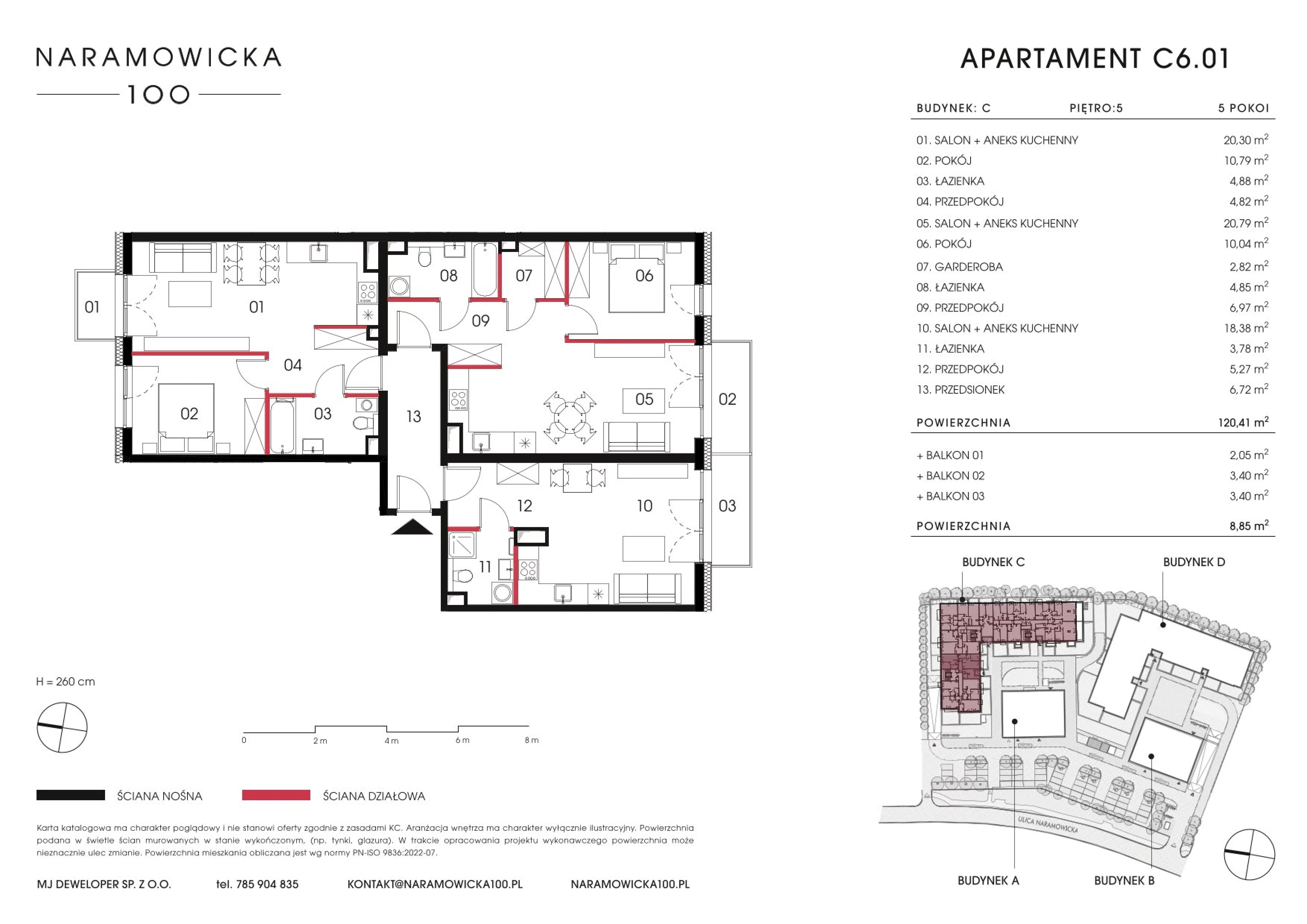 Mieszkanie 120,41 m², piętro 6, oferta nr C 6.01, Naramowicka 100, Poznań, Winogrady, Winogrady, ul. Naramowicka 100