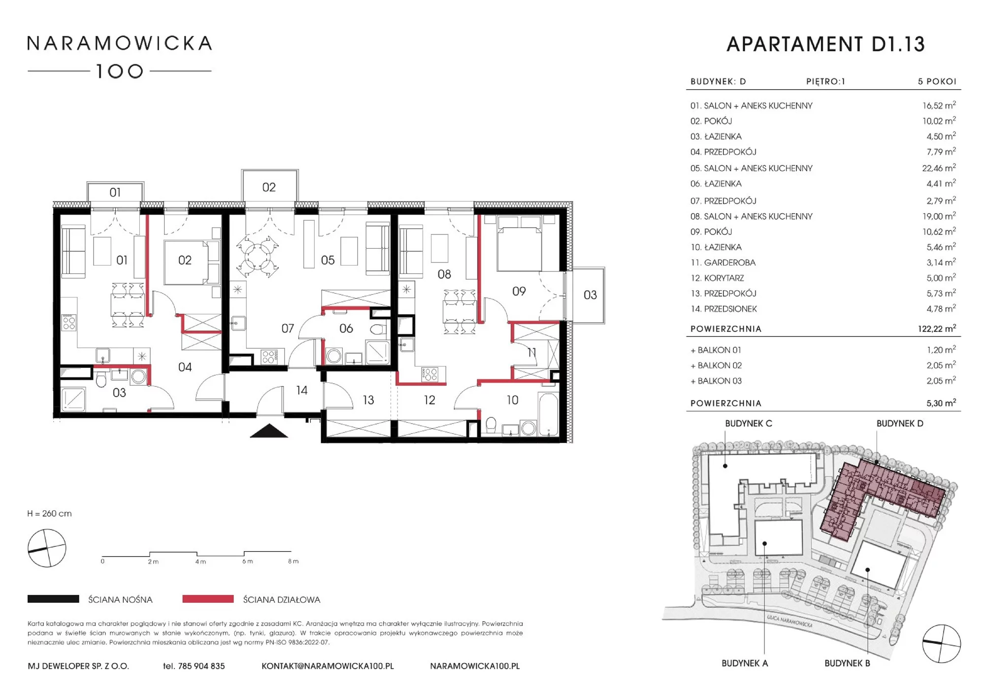 Mieszkanie 122,22 m², piętro 1, oferta nr D 1.13, Naramowicka 100, Poznań, Winogrady, Winogrady, ul. Naramowicka 100