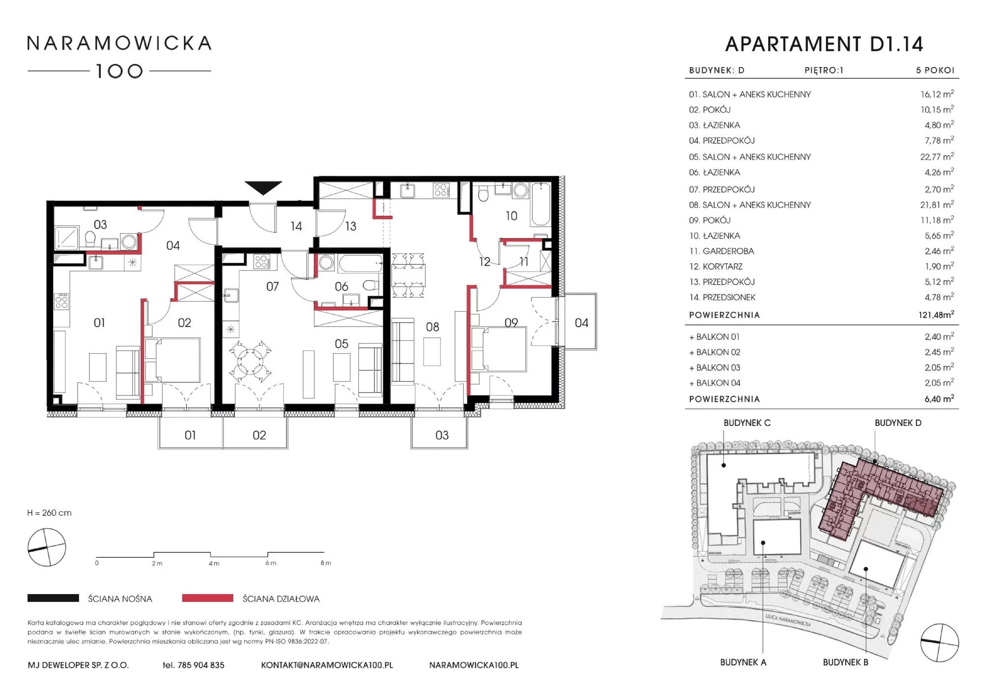 Mieszkanie 121,48 m², piętro 1, oferta nr D 1.14, Naramowicka 100, Poznań, Winogrady, Winogrady, ul. Naramowicka 100