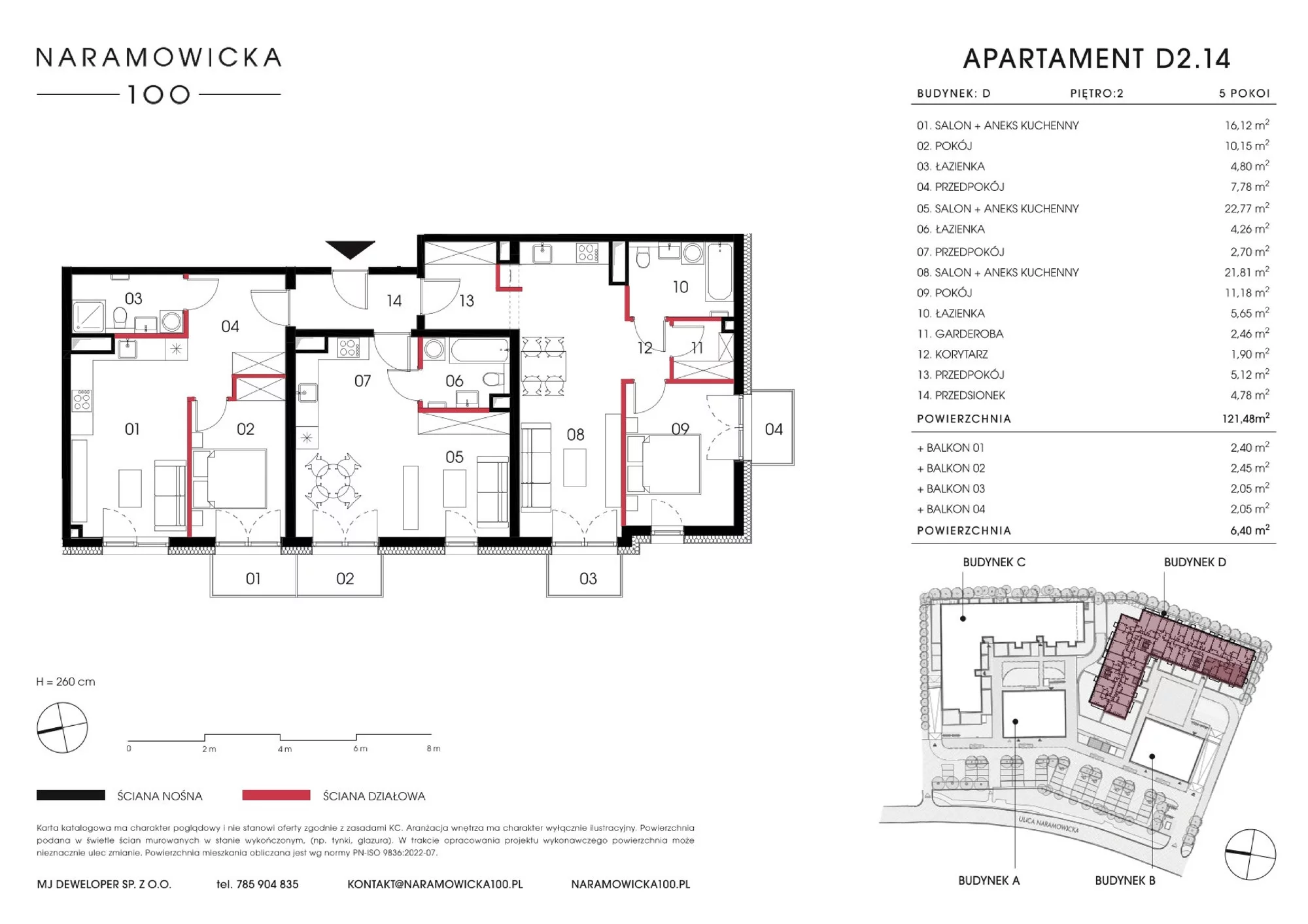 Mieszkanie 121,48 m², piętro 2, oferta nr D 2.14, Naramowicka 100, Poznań, Winogrady, Winogrady, ul. Naramowicka 100