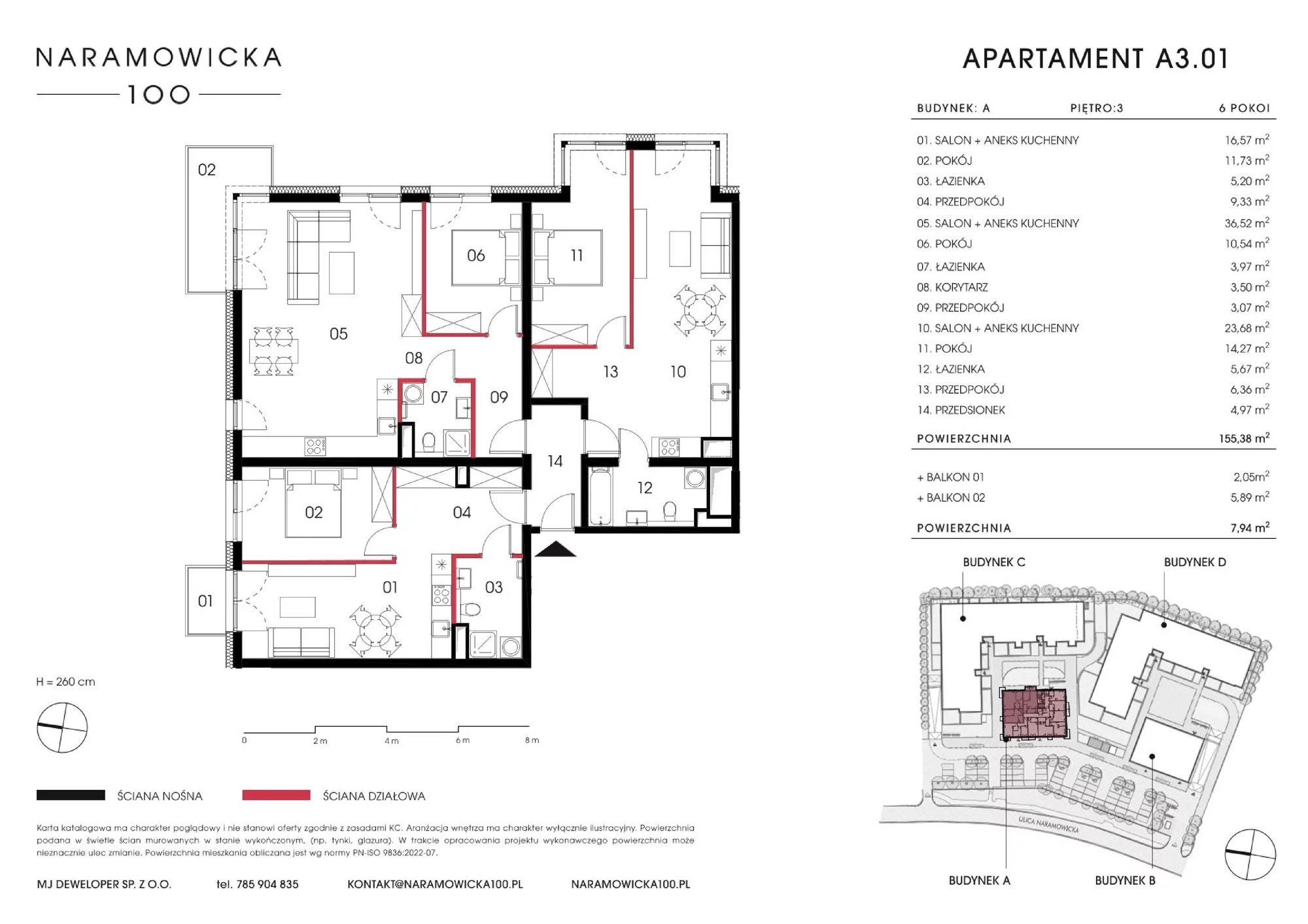 Mieszkanie 155,38 m², piętro 3, oferta nr A 3.01, Naramowicka 100, Poznań, Winogrady, Winogrady, ul. Naramowicka 100