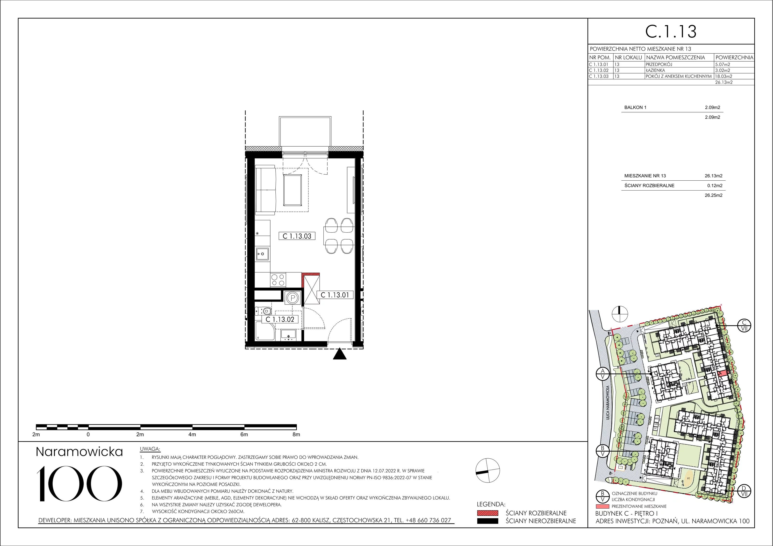 Mieszkanie 26,13 m², piętro 1, oferta nr C 1.13 , Naramowicka, Poznań, Winogrady, Winogrady, ul. Naramowicka 100