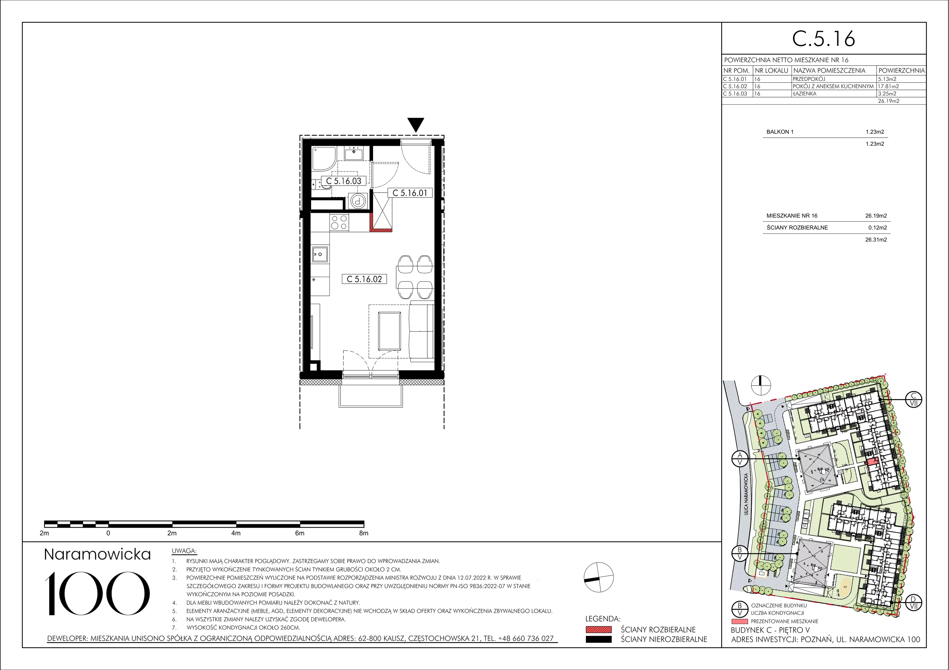 Mieszkanie 26,19 m², piętro 5, oferta nr C 5.16 , Naramowicka, Poznań, Winogrady, Winogrady, ul. Naramowicka 100