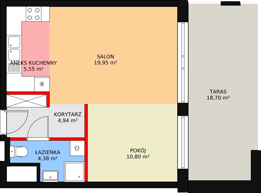 Apartament 43,70 m², parter, oferta nr 17, Apartamenty Marina Rogowo, Rogowo, ul. Kołobrzeska