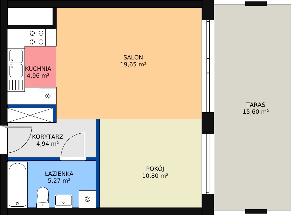 Zalety apartamentu 43.84 m², 89