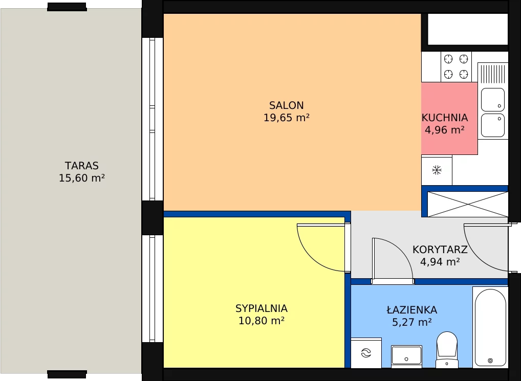 Zalety apartamentu 43.92 m², 98