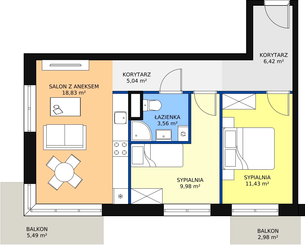 3 pokoje, mieszkanie 55,73 m², piętro 2, oferta nr A 2.02, Naramowicka 100, Poznań, Winogrady, Winogrady, ul. Naramowicka 100