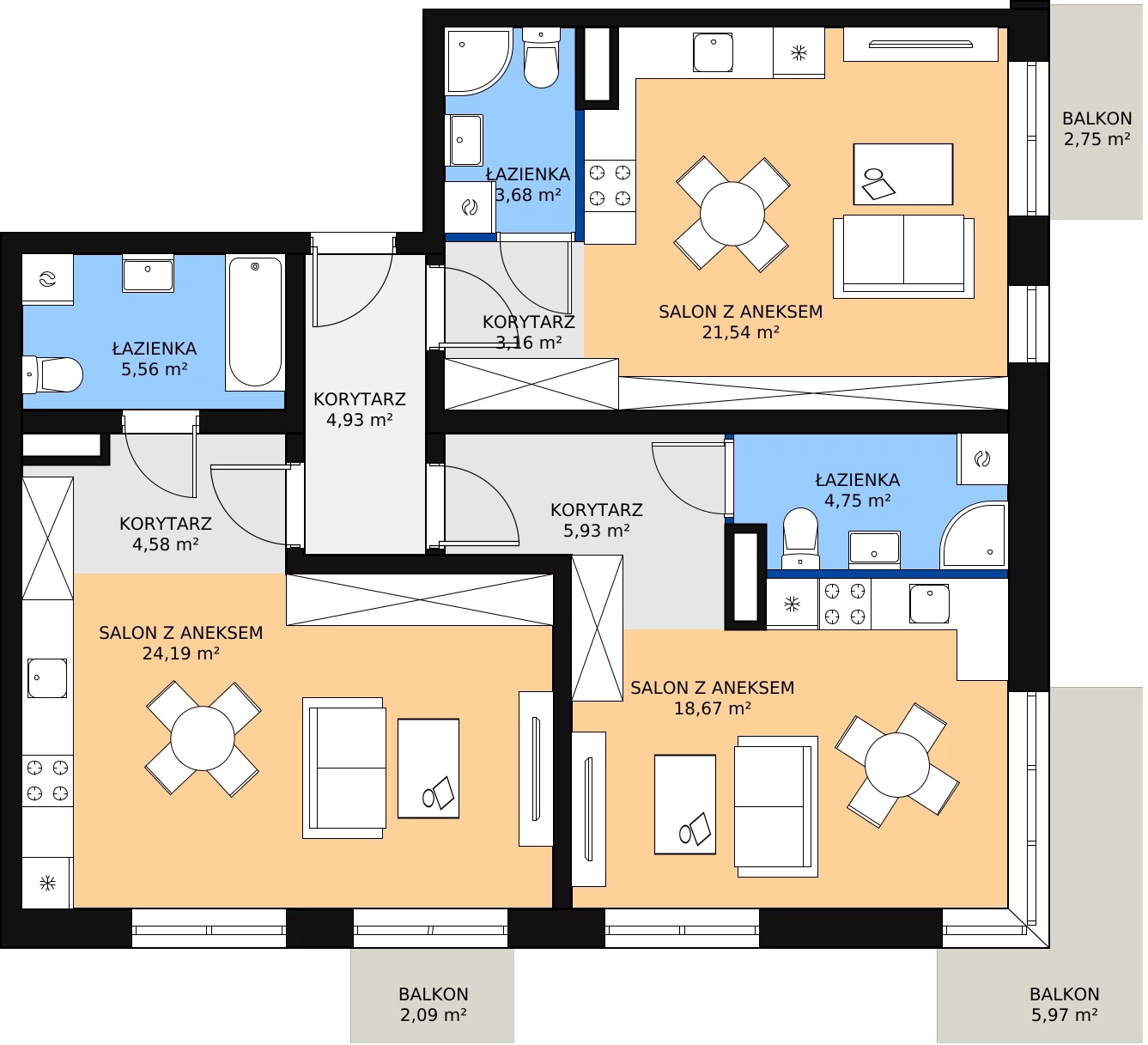 Zalety mieszkania 97.35 m², A 3.04