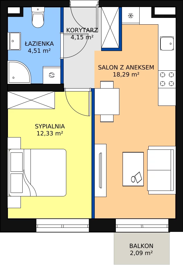 2 pokoje, mieszkanie 39,71 m², piętro 1, oferta nr B 1.03, Naramowicka 100, Poznań, Winogrady, Winogrady, ul. Naramowicka 100