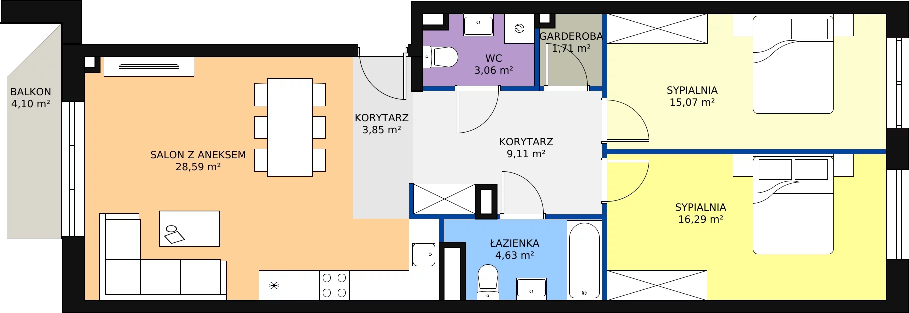 3 pokoje, mieszkanie 82,83 m², piętro 1, oferta nr C 1.09, Naramowicka 100, Poznań, Winogrady, Winogrady, ul. Naramowicka 100