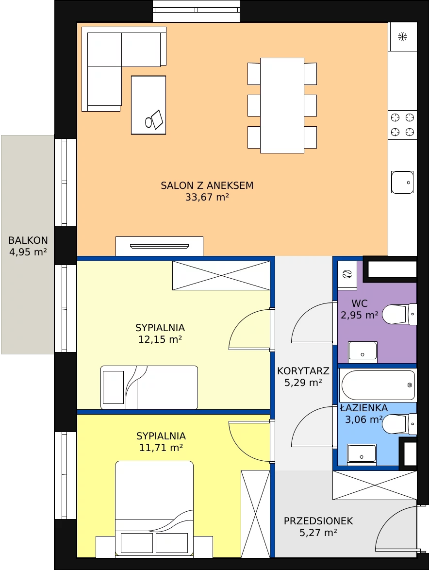 3 pokoje, mieszkanie 74,55 m², piętro 2, oferta nr C 2.06, Naramowicka 100, Poznań, Winogrady, Winogrady, ul. Naramowicka 100