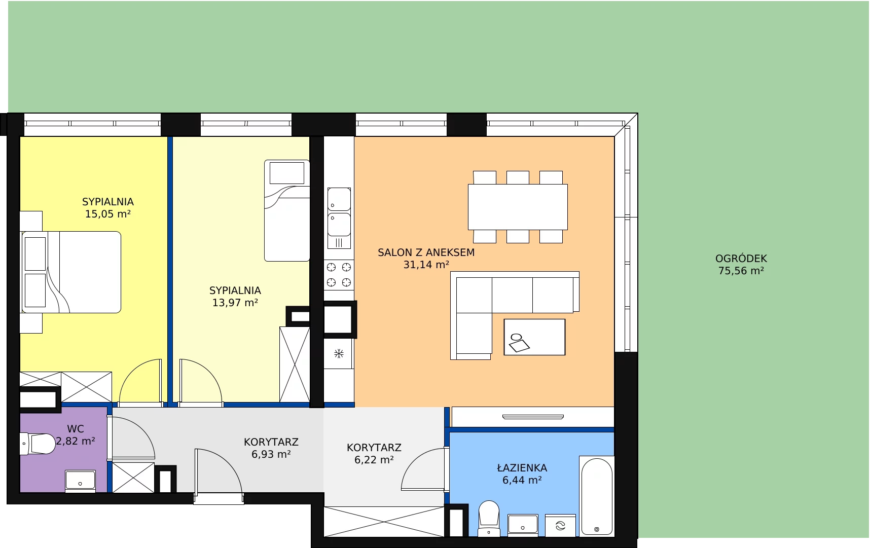 3 pokoje, mieszkanie 83,13 m², parter, oferta nr C 0.14, Naramowicka 100, Poznań, Winogrady, Winogrady, ul. Naramowicka 100