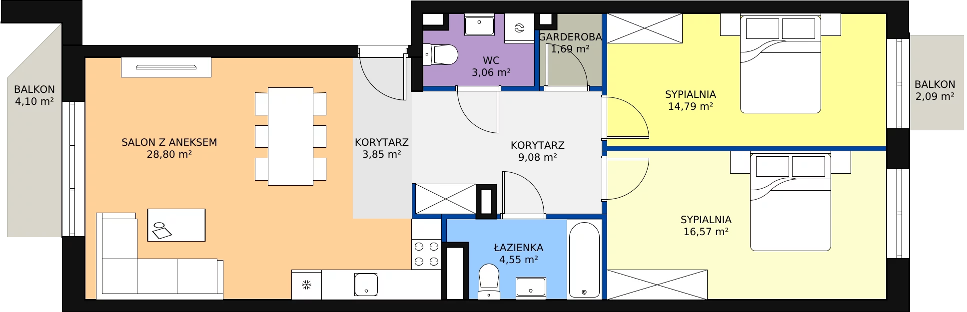 3 pokoje, mieszkanie 82,90 m², piętro 1, oferta nr D 1.09, Naramowicka 100, Poznań, Winogrady, Winogrady, ul. Naramowicka 100