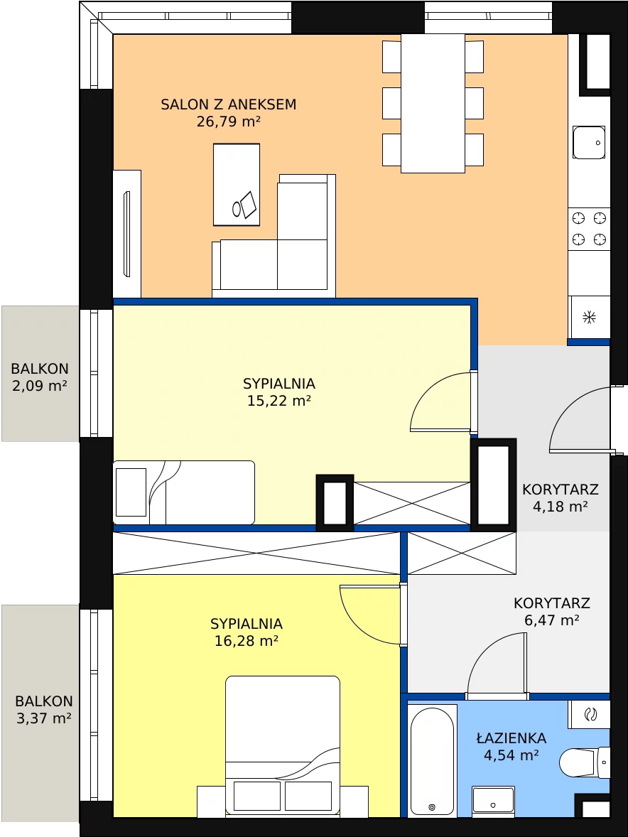 3 pokoje, mieszkanie 74,05 m², piętro 6, oferta nr D 6.05, Naramowicka 100, Poznań, Winogrady, Winogrady, ul. Naramowicka 100