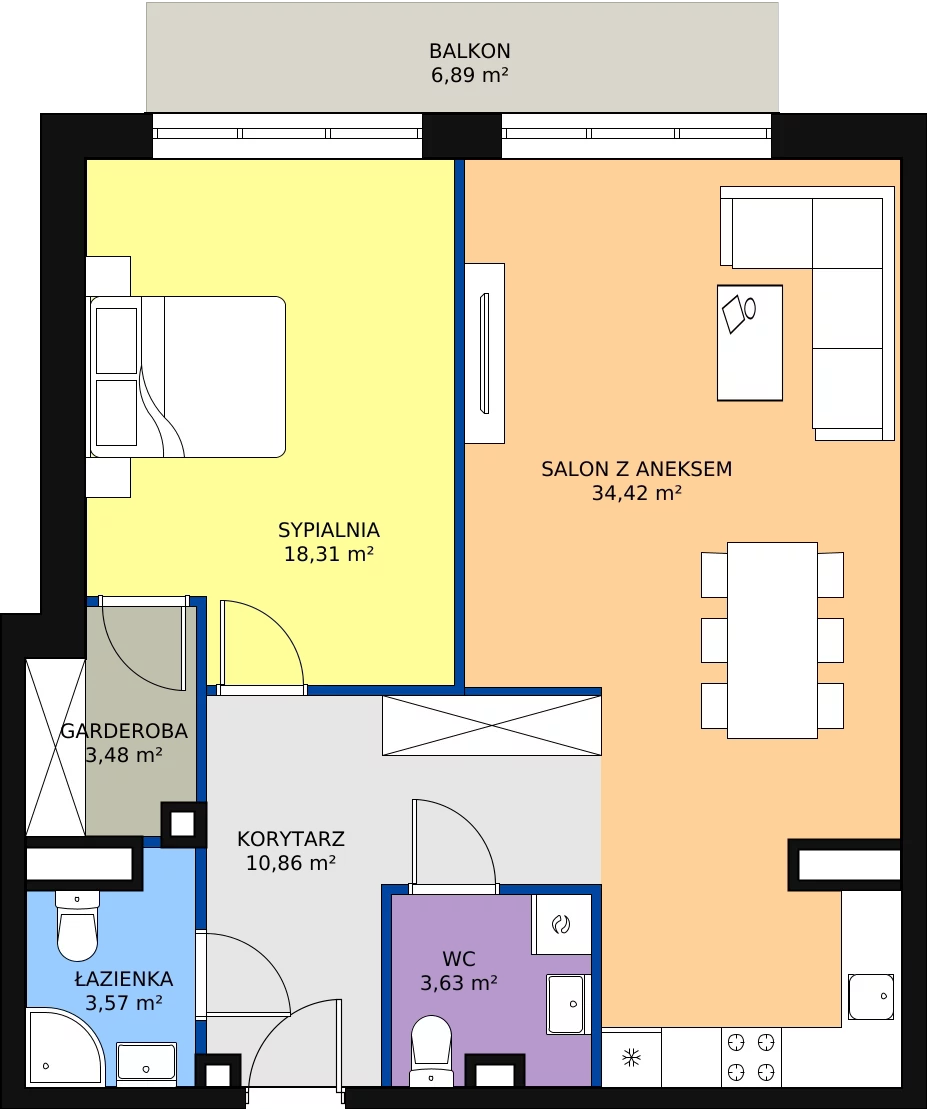 2 pokoje, mieszkanie 73,71 m², piętro 6, oferta nr D 6.06, Naramowicka 100, Poznań, Winogrady, Winogrady, ul. Naramowicka 100