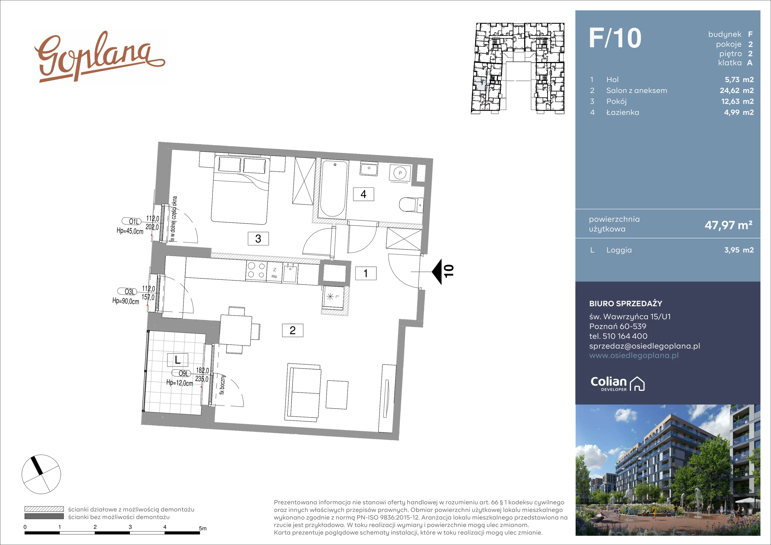 2 pokoje, mieszkanie 47,97 m², piętro 2, oferta nr F/10, Goplana Budynek F, Poznań, Jeżyce, ul. św. Wawrzyńca