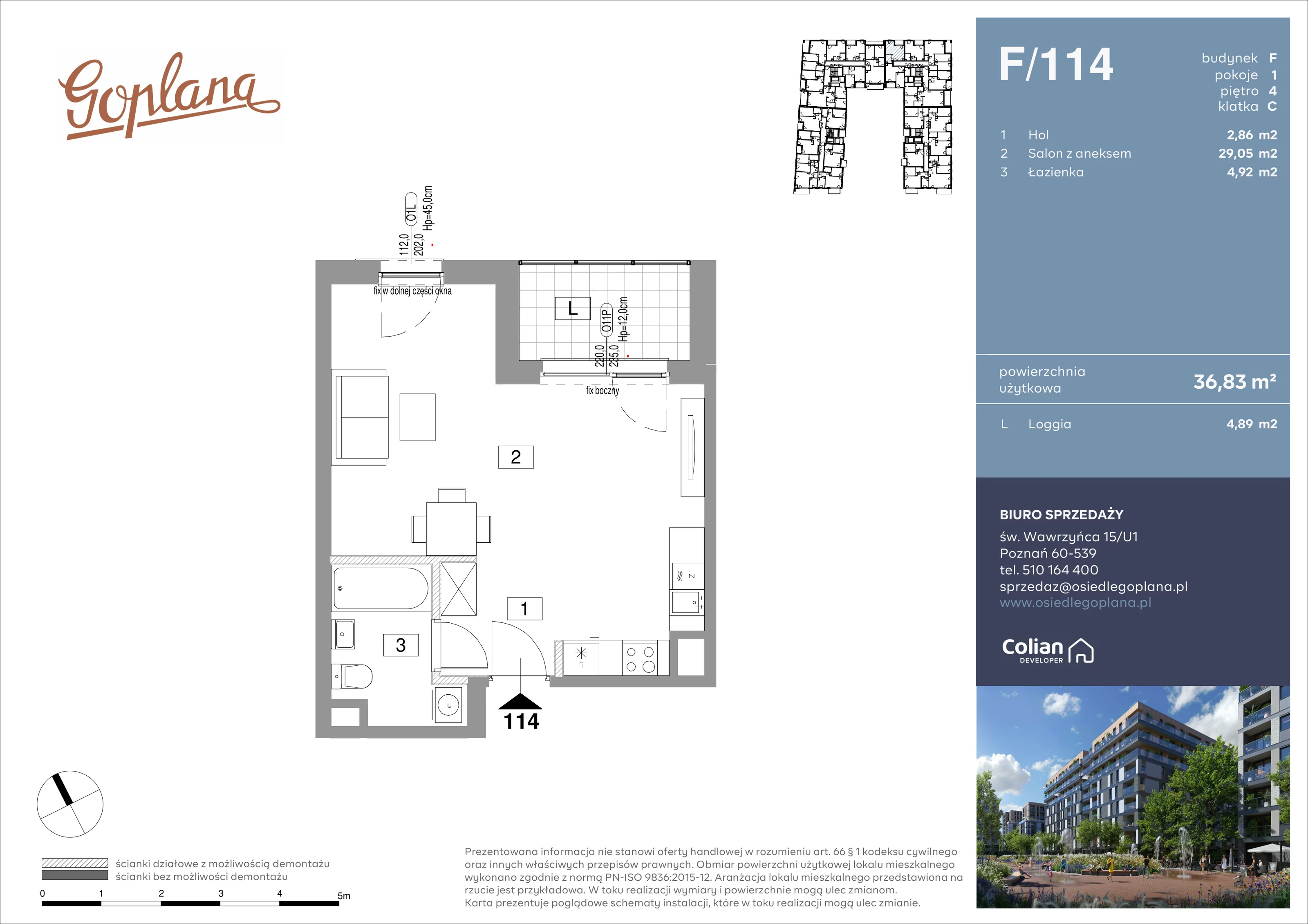 1 pokój, mieszkanie 36,83 m², piętro 4, oferta nr F/114, Goplana Budynek F, Poznań, Jeżyce, ul. św. Wawrzyńca