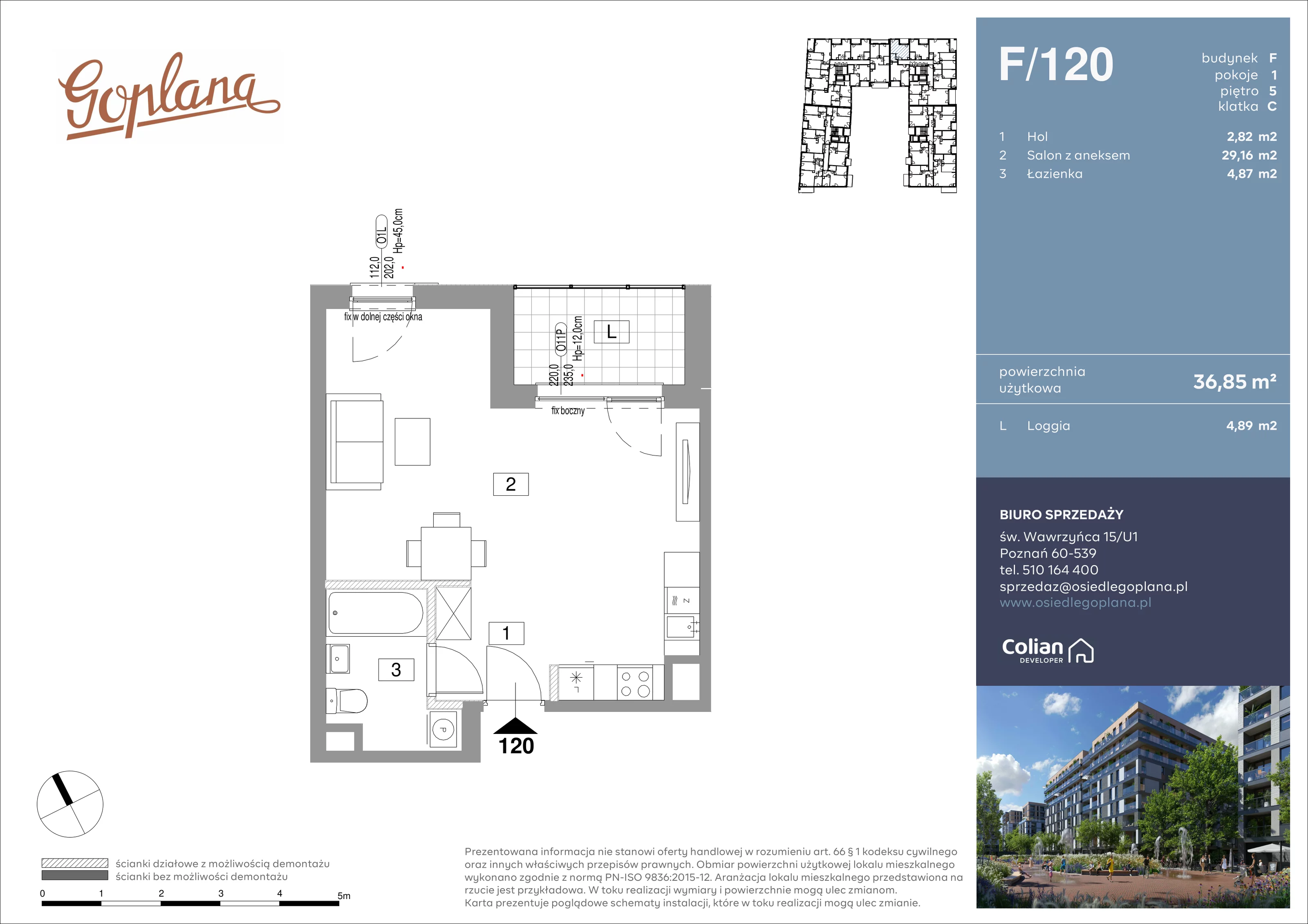 1 pokój, mieszkanie 36,85 m², piętro 5, oferta nr F/120, Goplana Budynek F, Poznań, Jeżyce, ul. św. Wawrzyńca