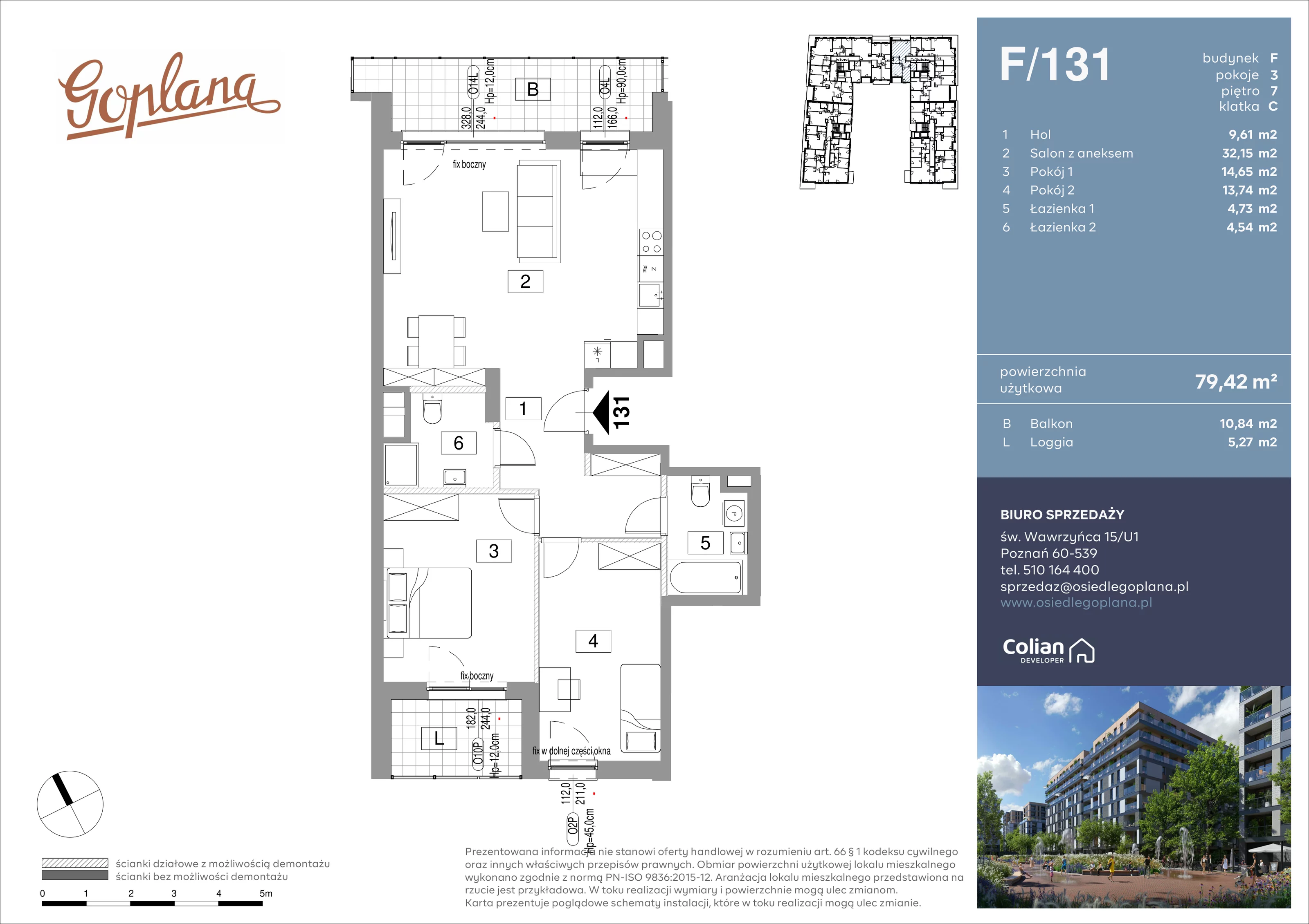3 pokoje, mieszkanie 79,42 m², piętro 7, oferta nr F/131, Goplana Budynek F, Poznań, Jeżyce, ul. św. Wawrzyńca