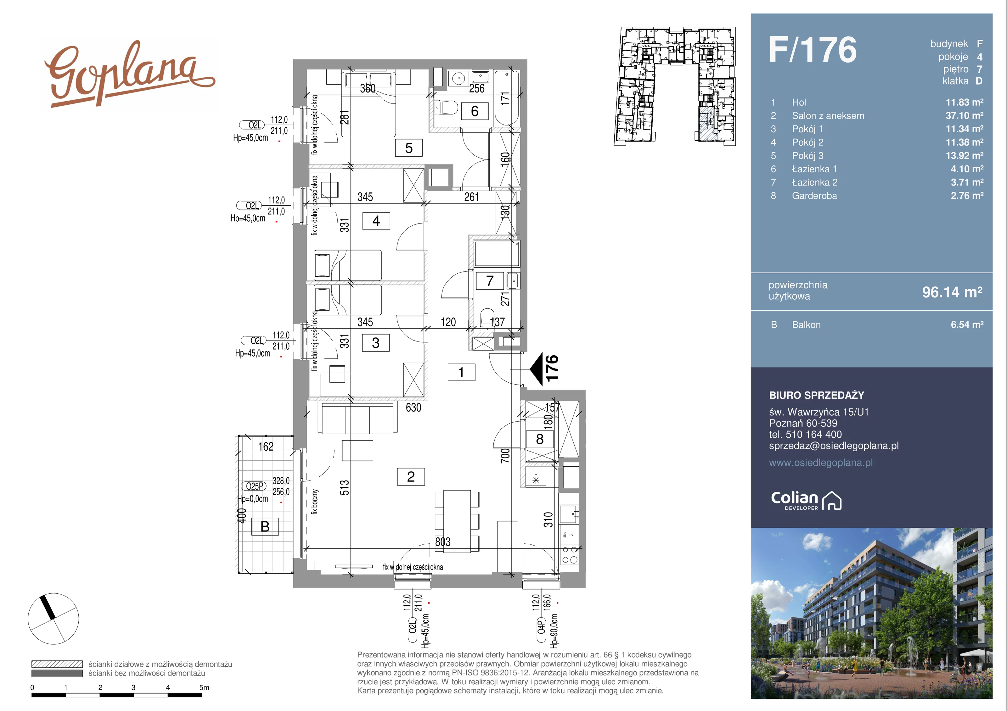 4 pokoje, mieszkanie 96,57 m², piętro 7, oferta nr F/176, Goplana Budynek F, Poznań, Jeżyce, ul. św. Wawrzyńca