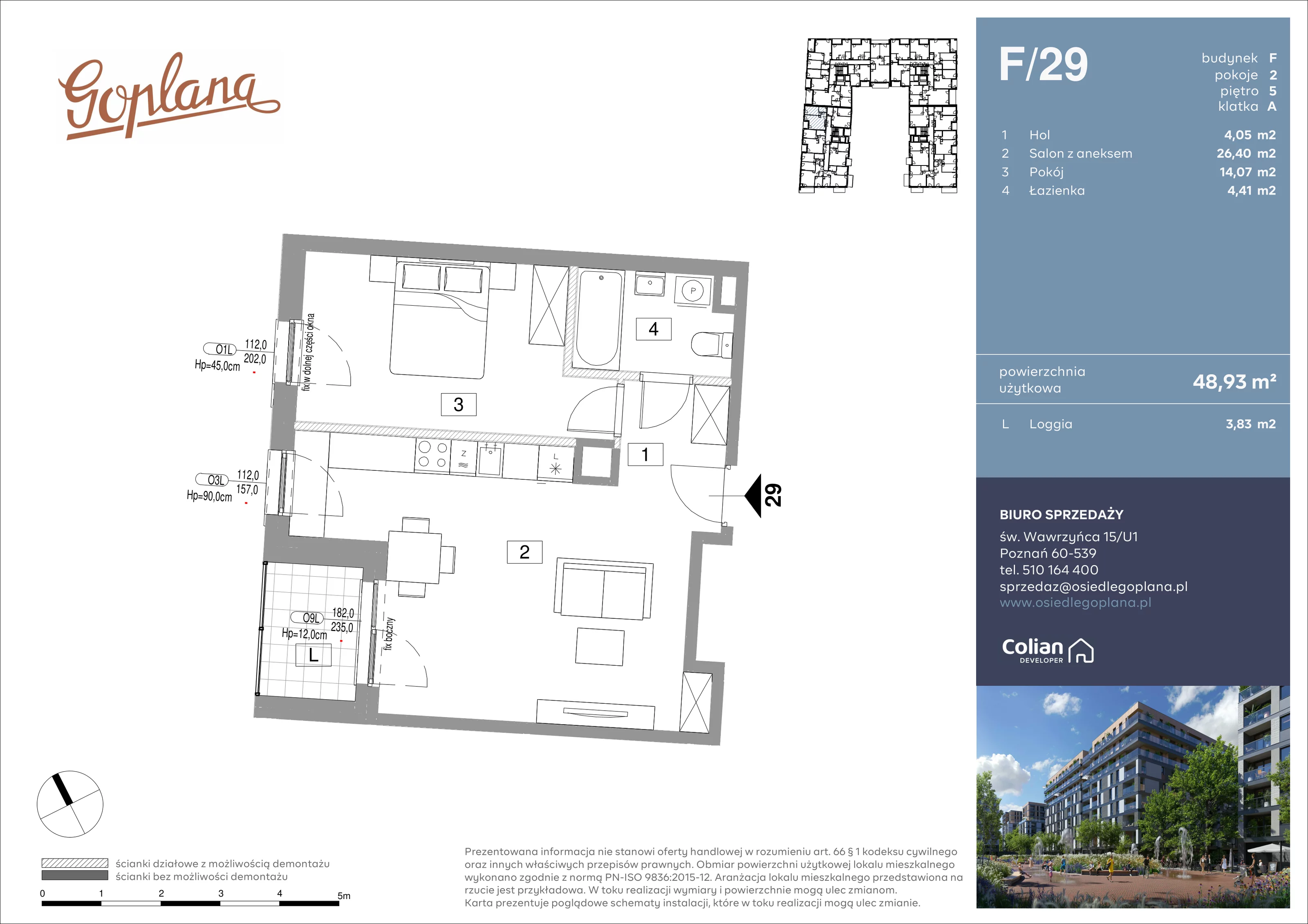 2 pokoje, mieszkanie 48,93 m², piętro 5, oferta nr F/29, Goplana Budynek F, Poznań, Jeżyce, ul. św. Wawrzyńca