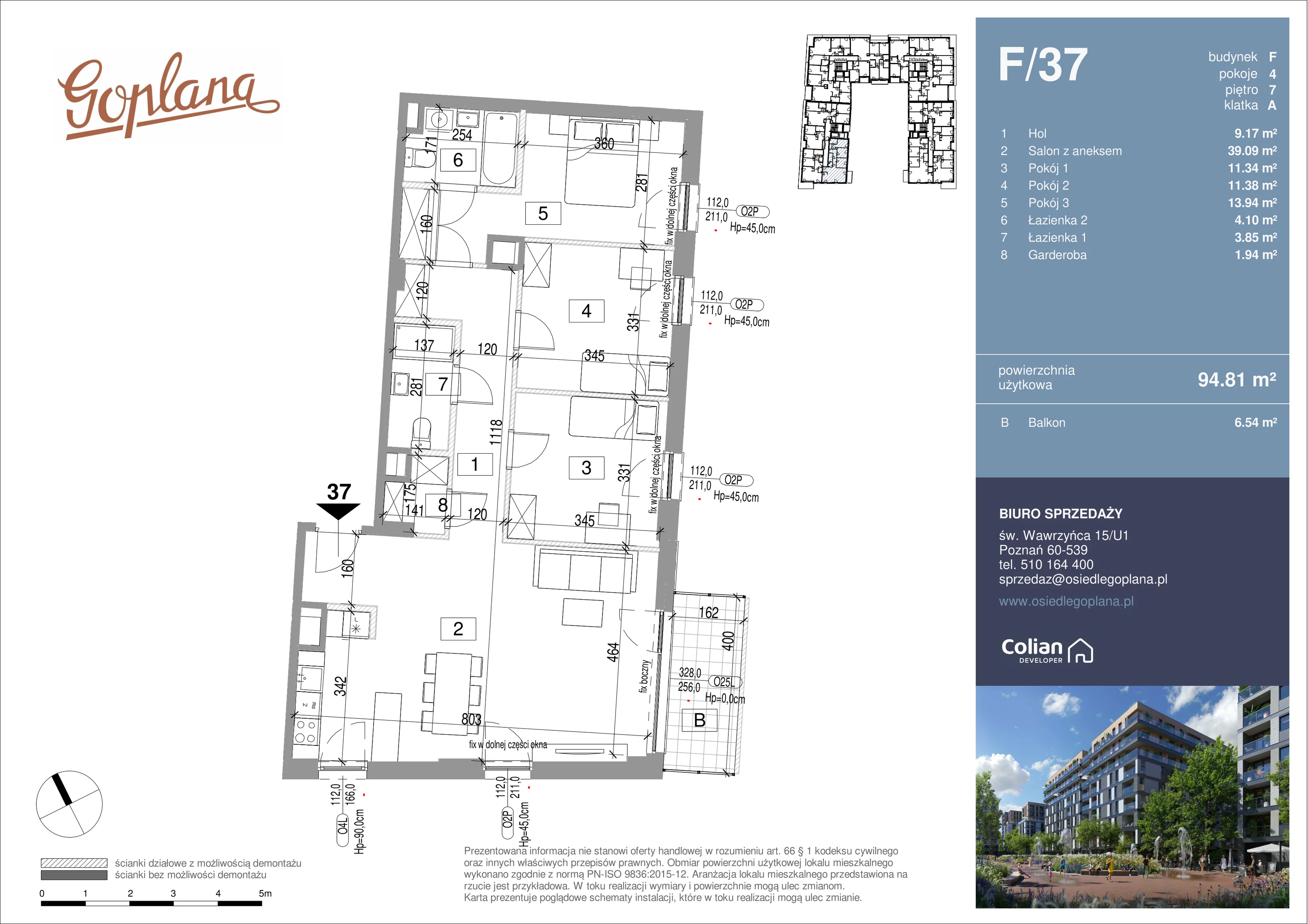 4 pokoje, mieszkanie 95,61 m², piętro 7, oferta nr F/37, Goplana Budynek F, Poznań, Jeżyce, ul. św. Wawrzyńca