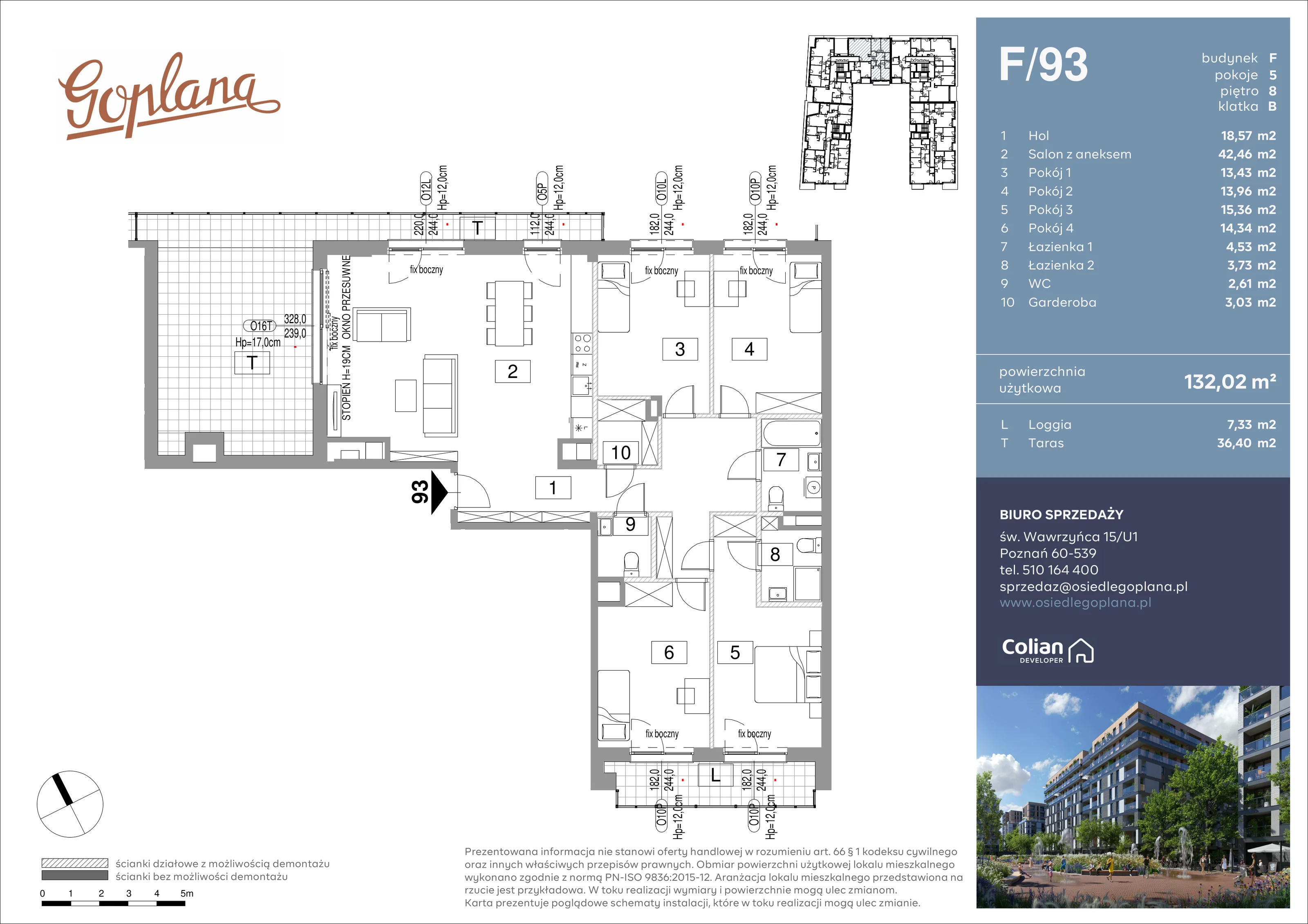 5 pokoi, mieszkanie 132,02 m², piętro 8, oferta nr F/93, Goplana Budynek F, Poznań, Jeżyce, ul. św. Wawrzyńca
