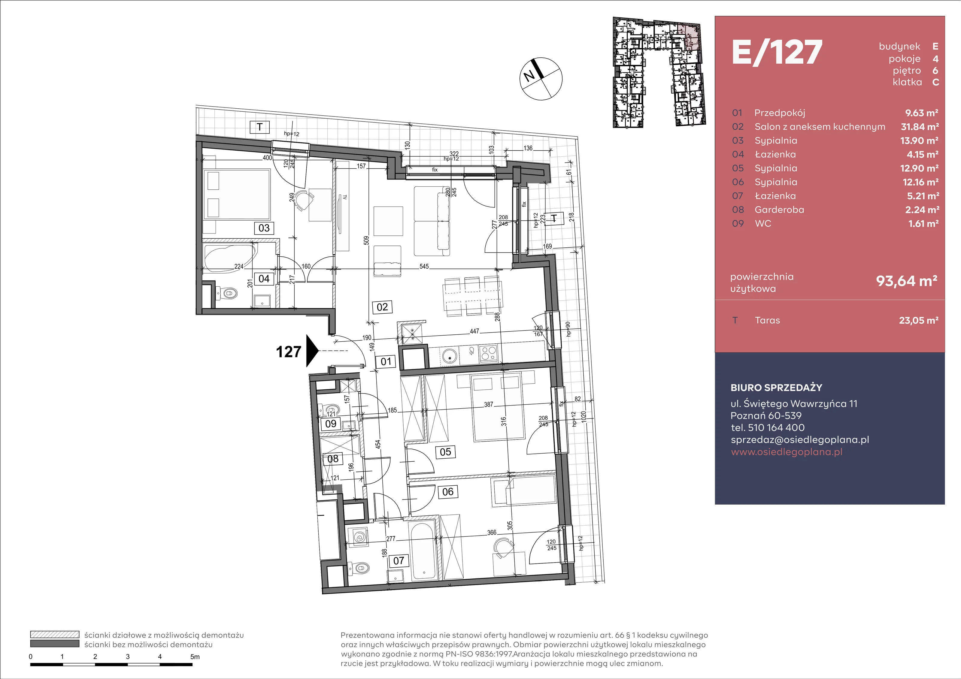4 pokoje, mieszkanie 93,47 m², piętro 6, oferta nr E/127, Goplana Budynek F, Poznań, Jeżyce, ul. św. Wawrzyńca