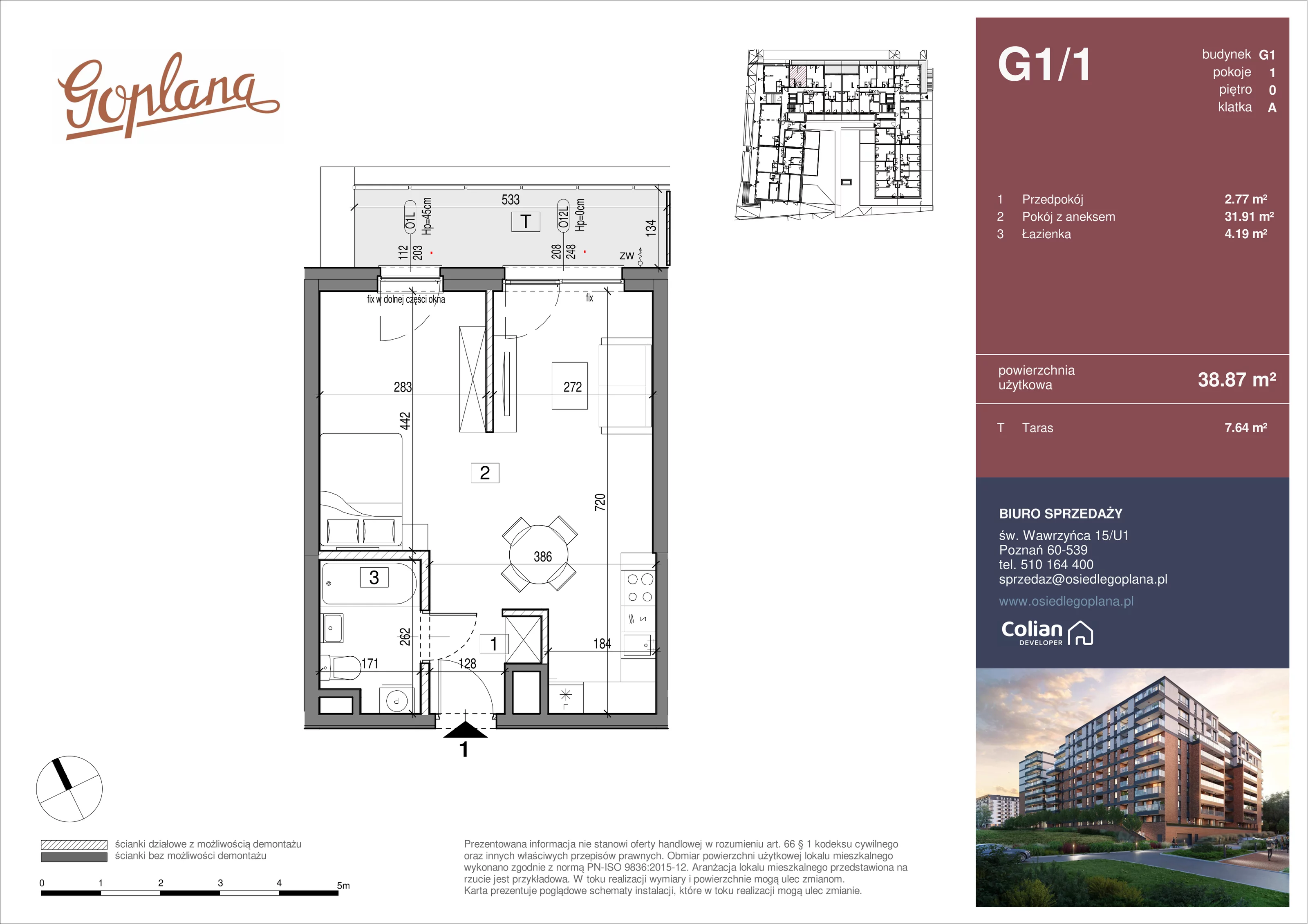 1 pokój, mieszkanie 38,87 m², parter, oferta nr G1/1, Goplana Budynek G, Poznań, Jeżyce, ul. św. Wawrzyńca
