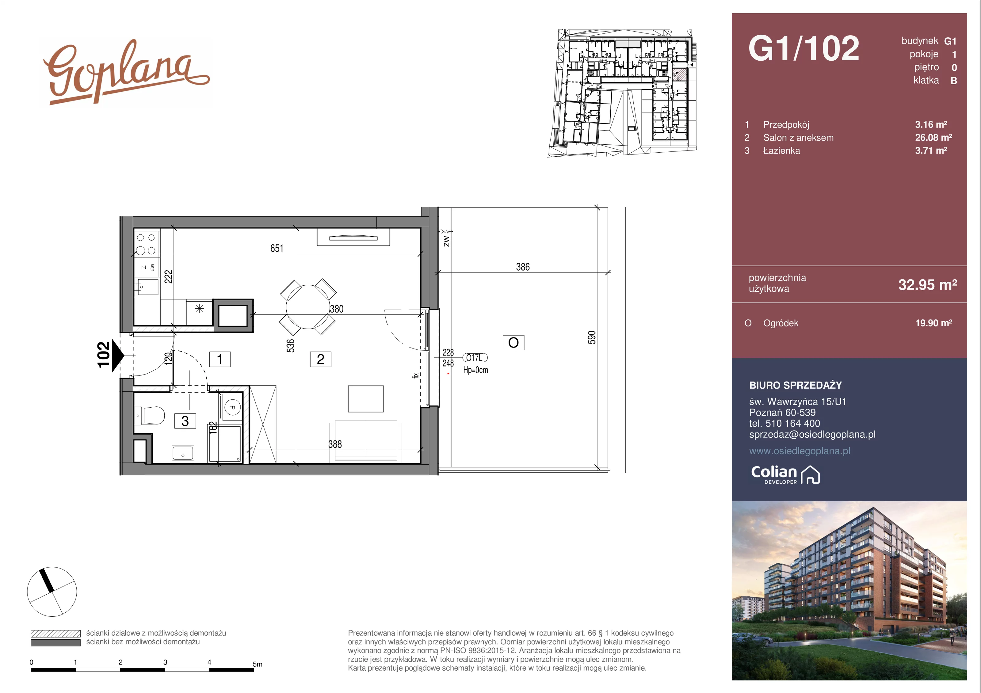 1 pokój, mieszkanie 32,95 m², parter, oferta nr G1/102, Goplana Budynek G, Poznań, Jeżyce, ul. św. Wawrzyńca