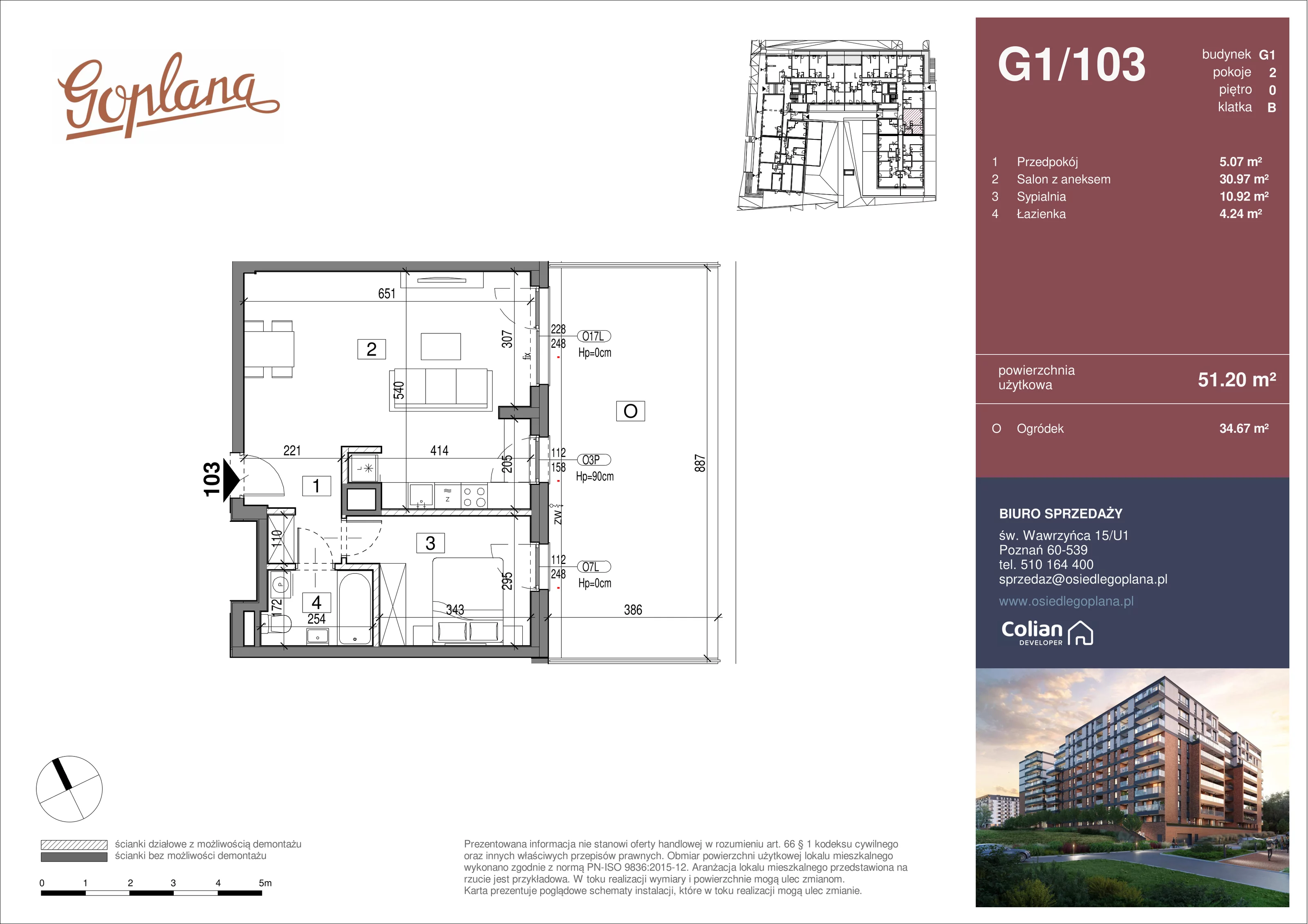 2 pokoje, mieszkanie 51,20 m², parter, oferta nr G1/103, Goplana Budynek G, Poznań, Jeżyce, ul. św. Wawrzyńca